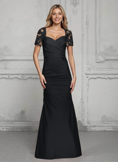 V-Neck Short Sleeves Satin Mother Of The Bride Dresses With Lace