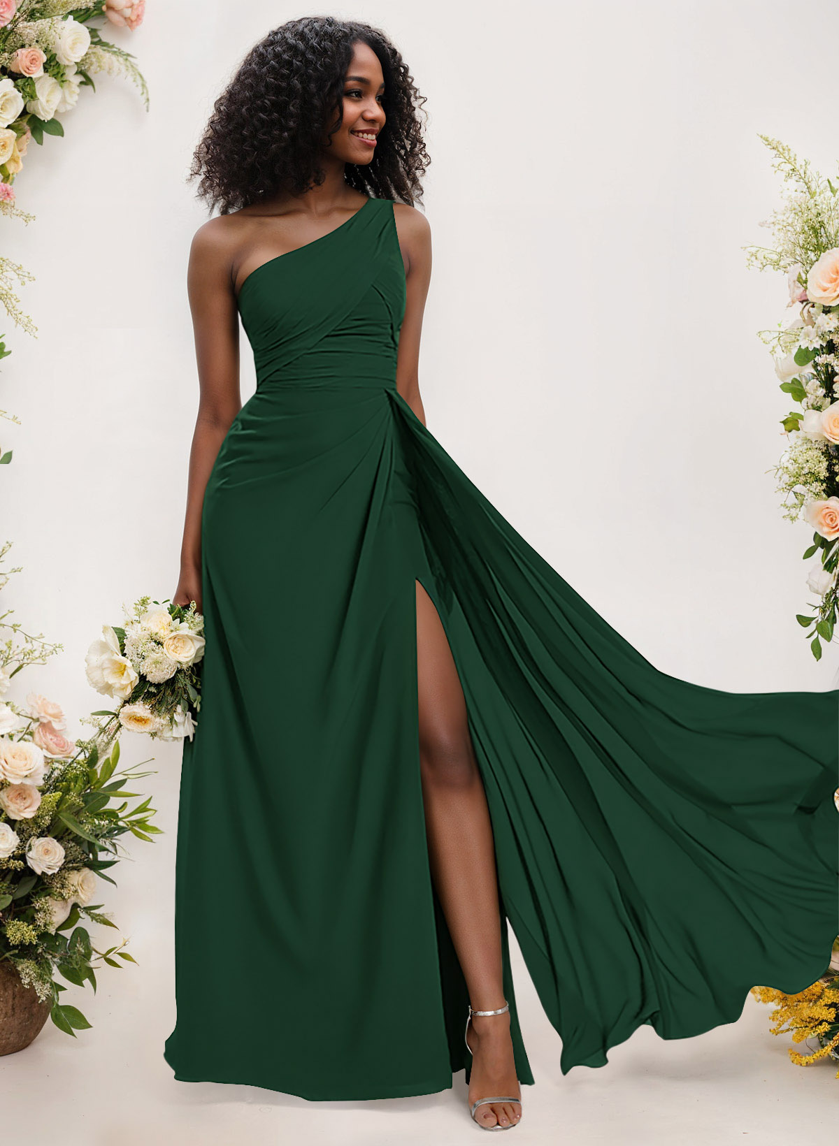 A-Line One-Shoulder Sleeveless Chiffon Bridesmaid Dresses With High Split, product image 1