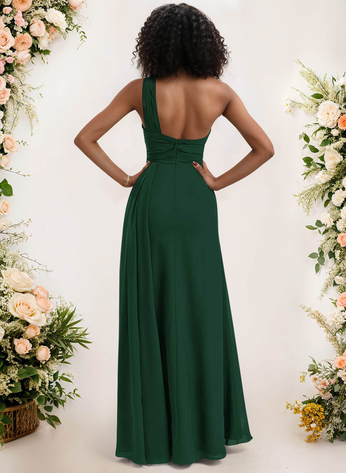 A-Line One-Shoulder Sleeveless Chiffon Bridesmaid Dresses With High Split, product image 3