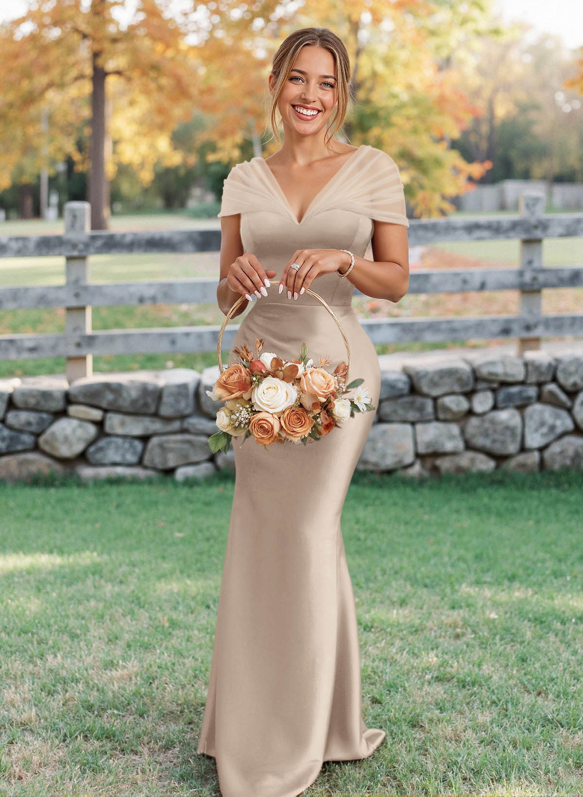 Elegant V-Neck Floor-Length Mermaid Satin/Tulle Bridesmaid Dresses, product image 176