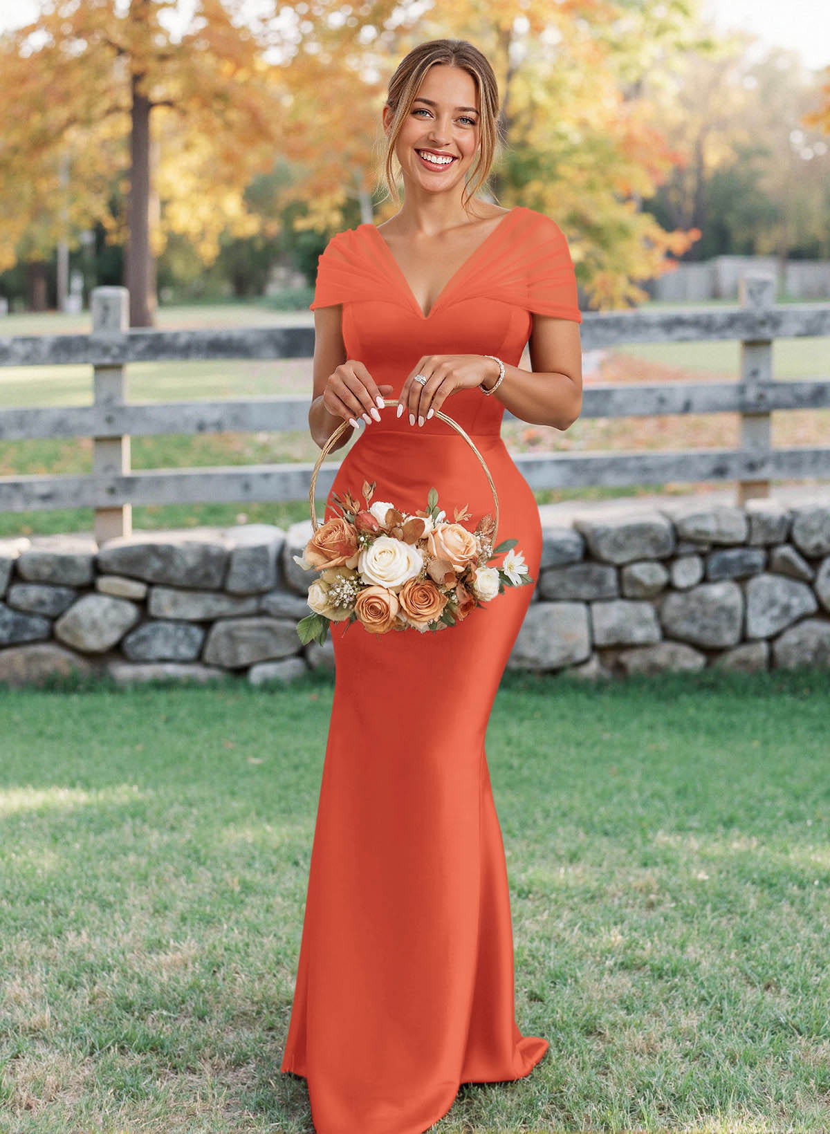 Elegant V-Neck Floor-Length Mermaid Satin/Tulle Bridesmaid Dresses, product image 17