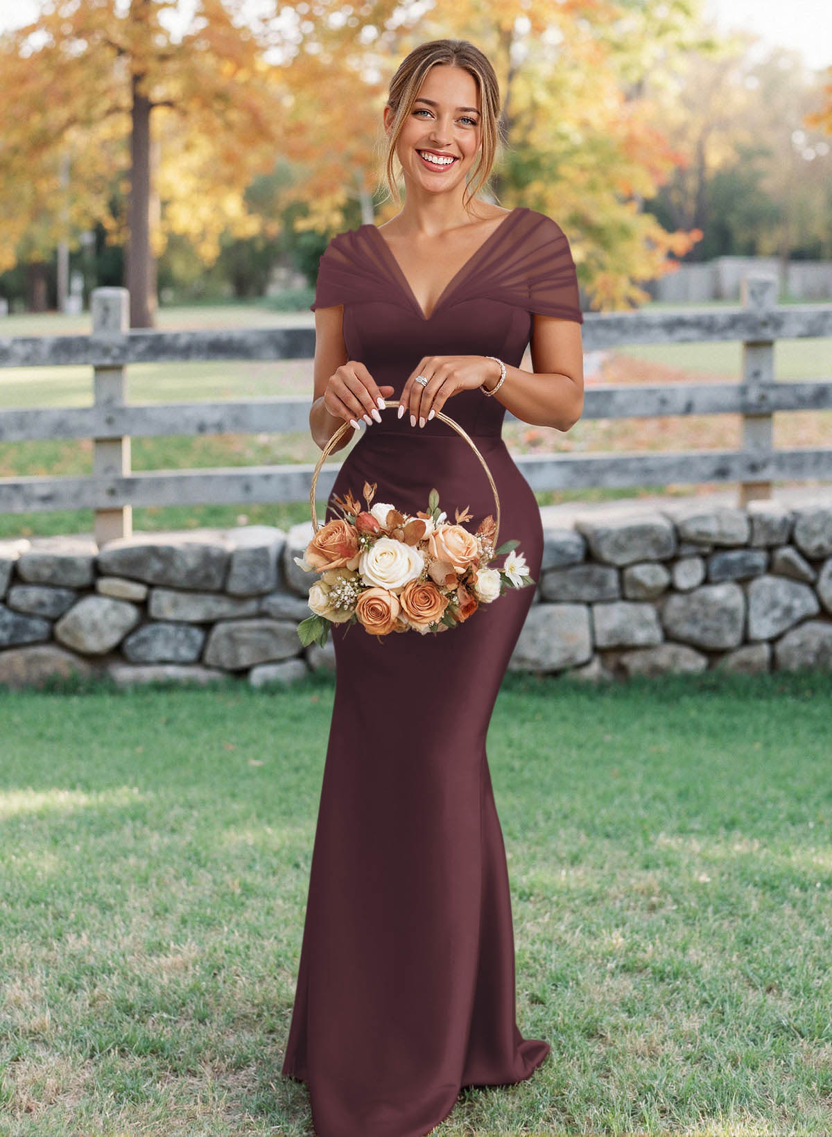 Elegant V-Neck Floor-Length Mermaid Satin/Tulle Bridesmaid Dresses, product image 146