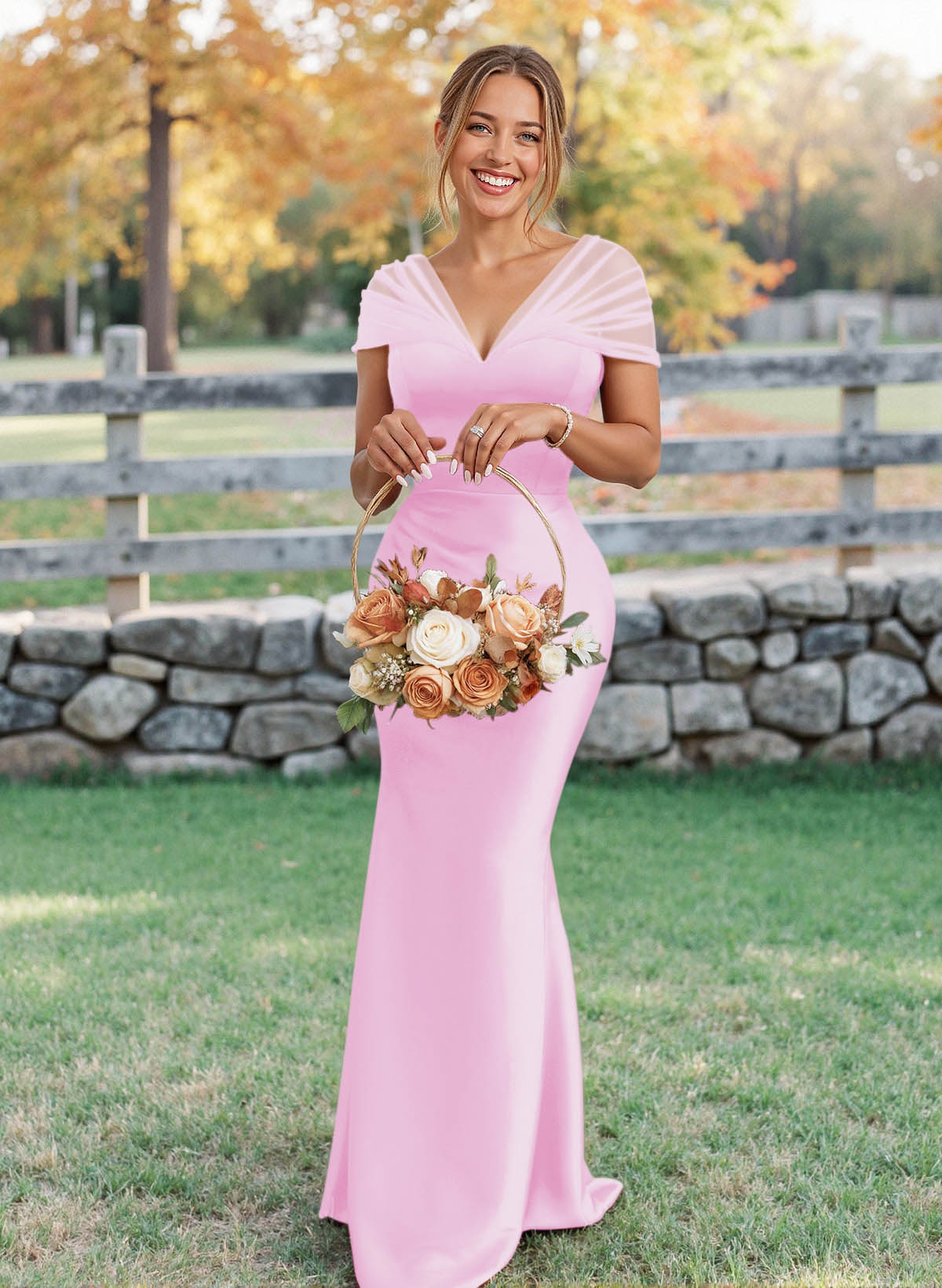 Elegant V-Neck Floor-Length Mermaid Satin/Tulle Bridesmaid Dresses, product image 137