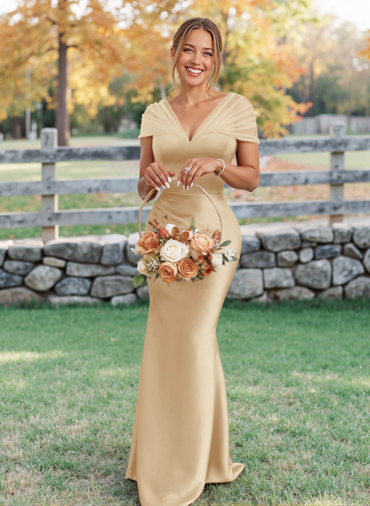 Elegant V-Neck Floor-Length Mermaid Satin/Tulle Bridesmaid Dresses, product image 23