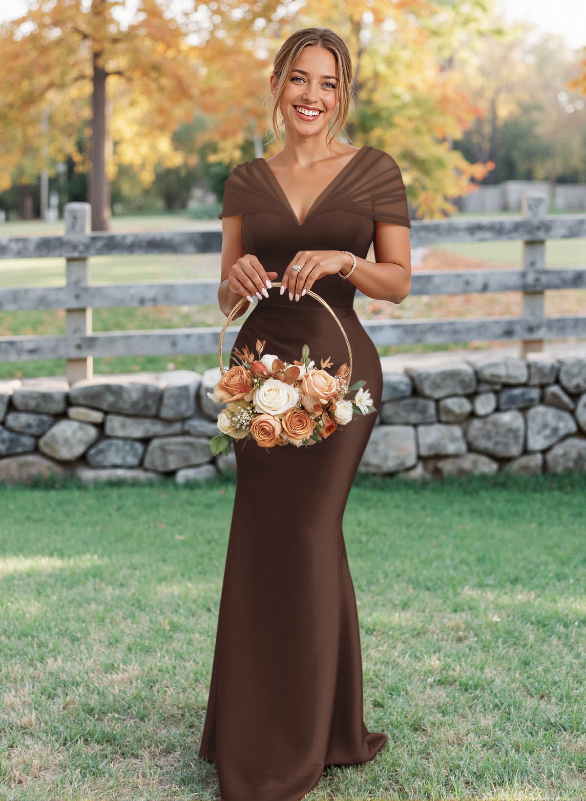 Elegant V-Neck Floor-Length Mermaid Satin/Tulle Bridesmaid Dresses, product image 26