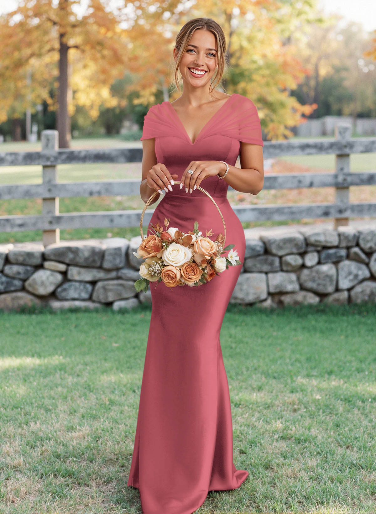 Elegant V-Neck Floor-Length Mermaid Satin/Tulle Bridesmaid Dresses, product image 149