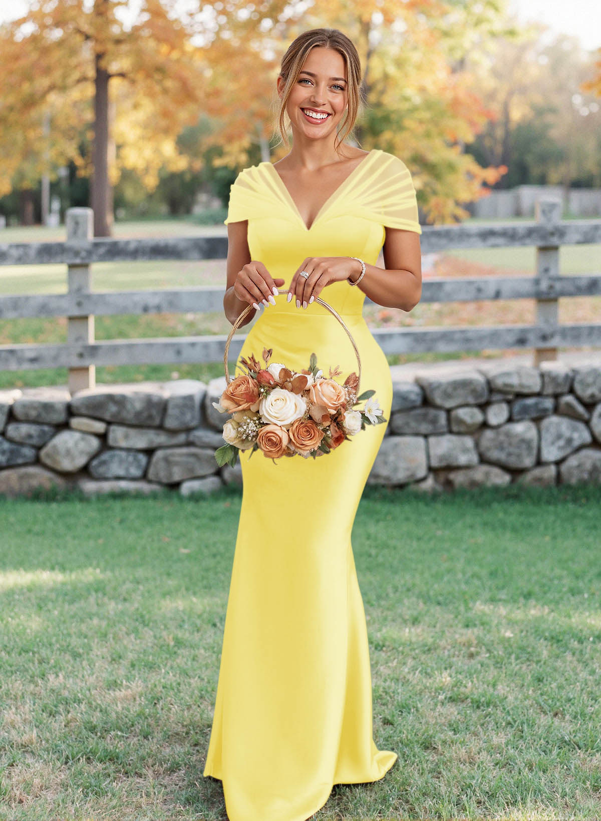 Elegant V-Neck Floor-Length Mermaid Satin/Tulle Bridesmaid Dresses, product image 29