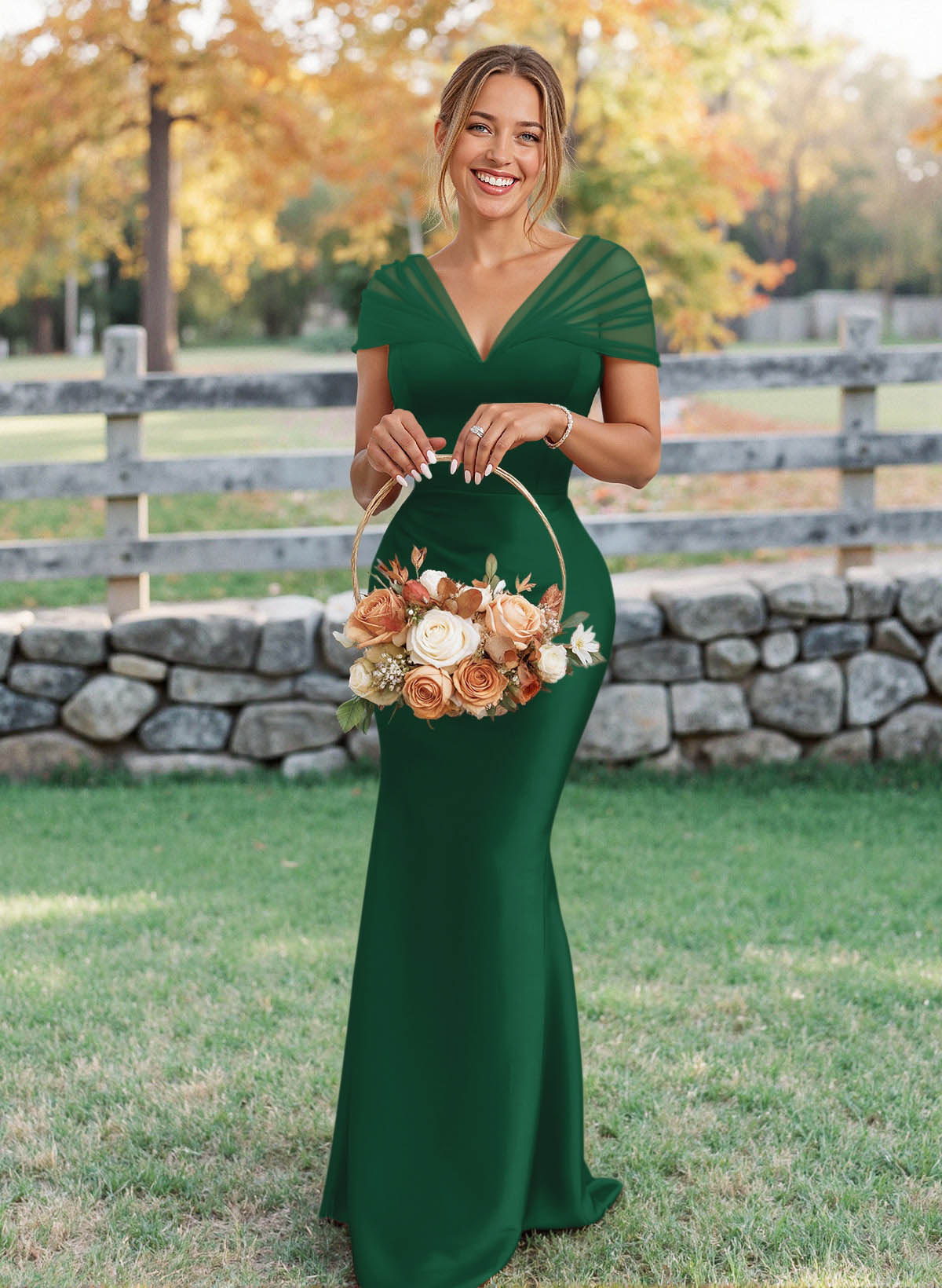 Elegant V-Neck Floor-Length Mermaid Satin/Tulle Bridesmaid Dresses, product image 32