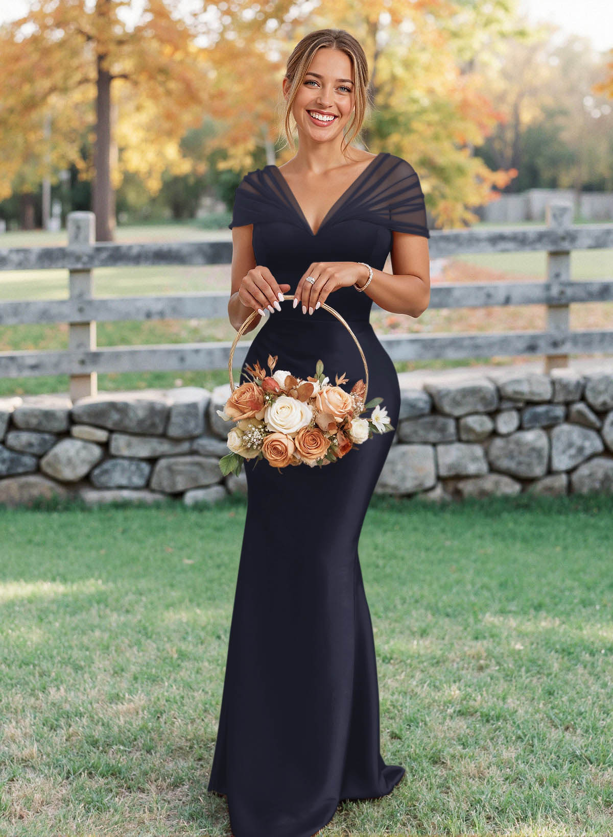 Elegant V-Neck Floor-Length Mermaid Satin/Tulle Bridesmaid Dresses, product image 35