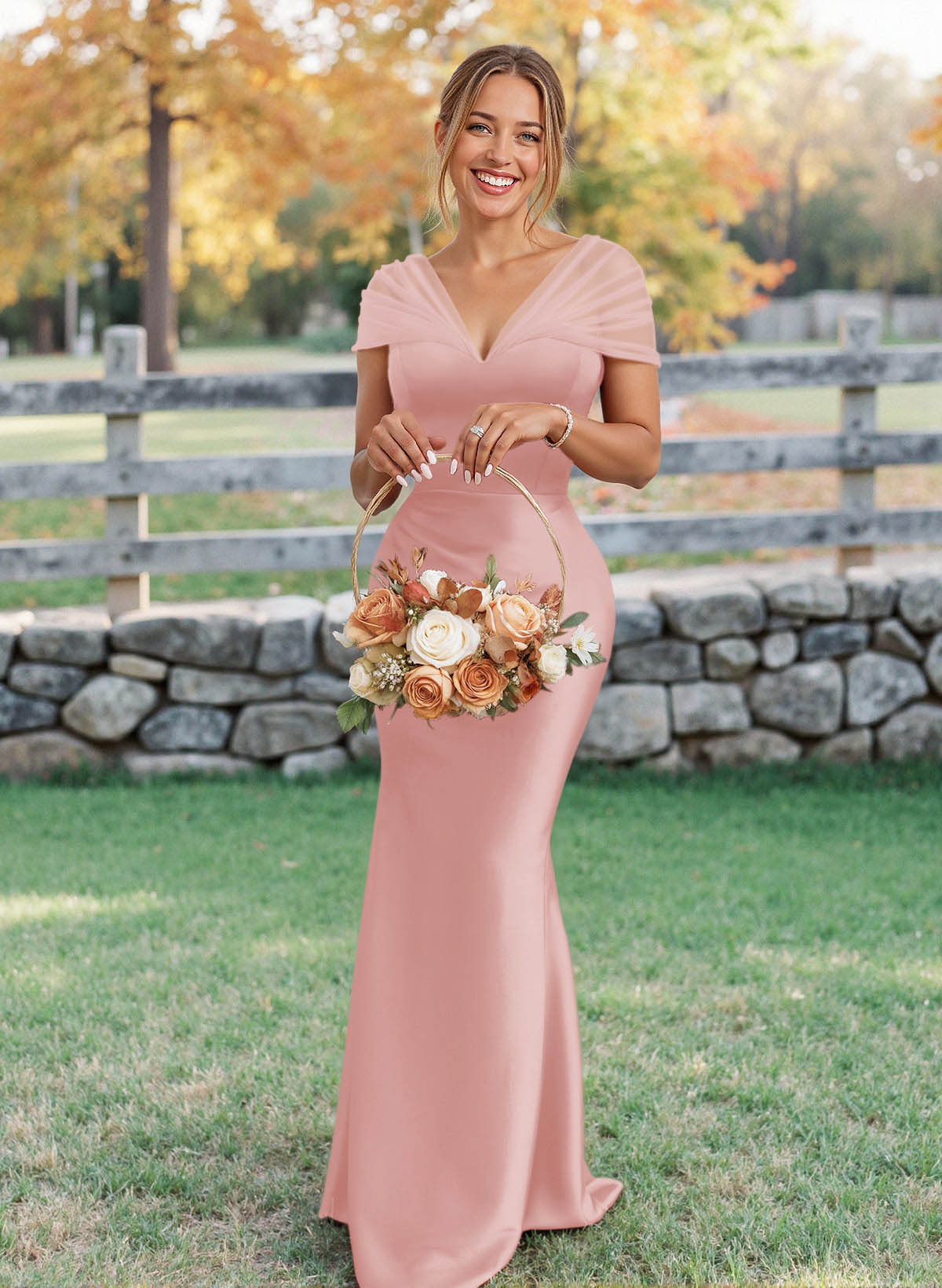 Elegant V-Neck Floor-Length Mermaid Satin/Tulle Bridesmaid Dresses, product image 44