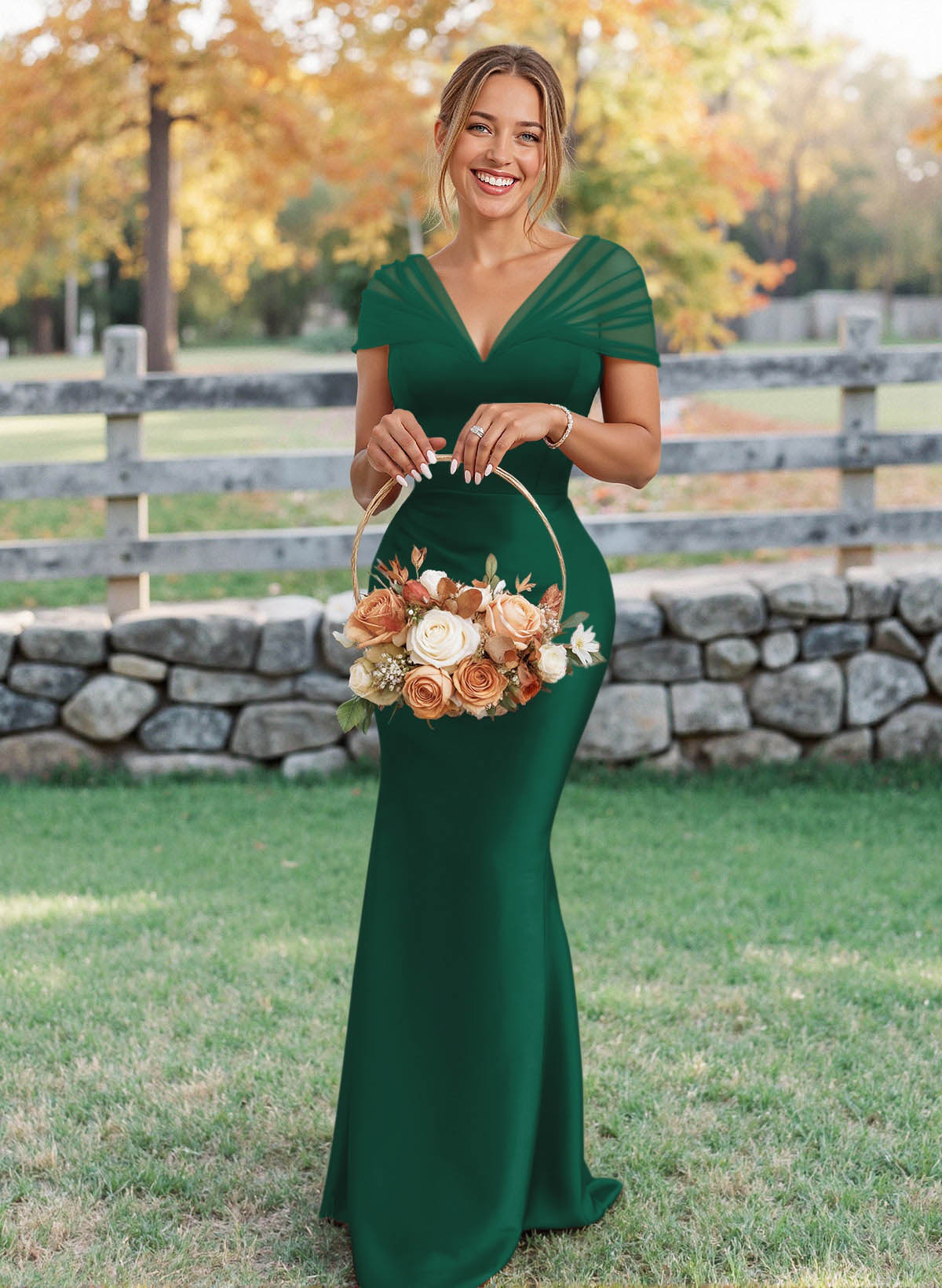 Elegant V-Neck Floor-Length Mermaid Satin/Tulle Bridesmaid Dresses, product image 47
