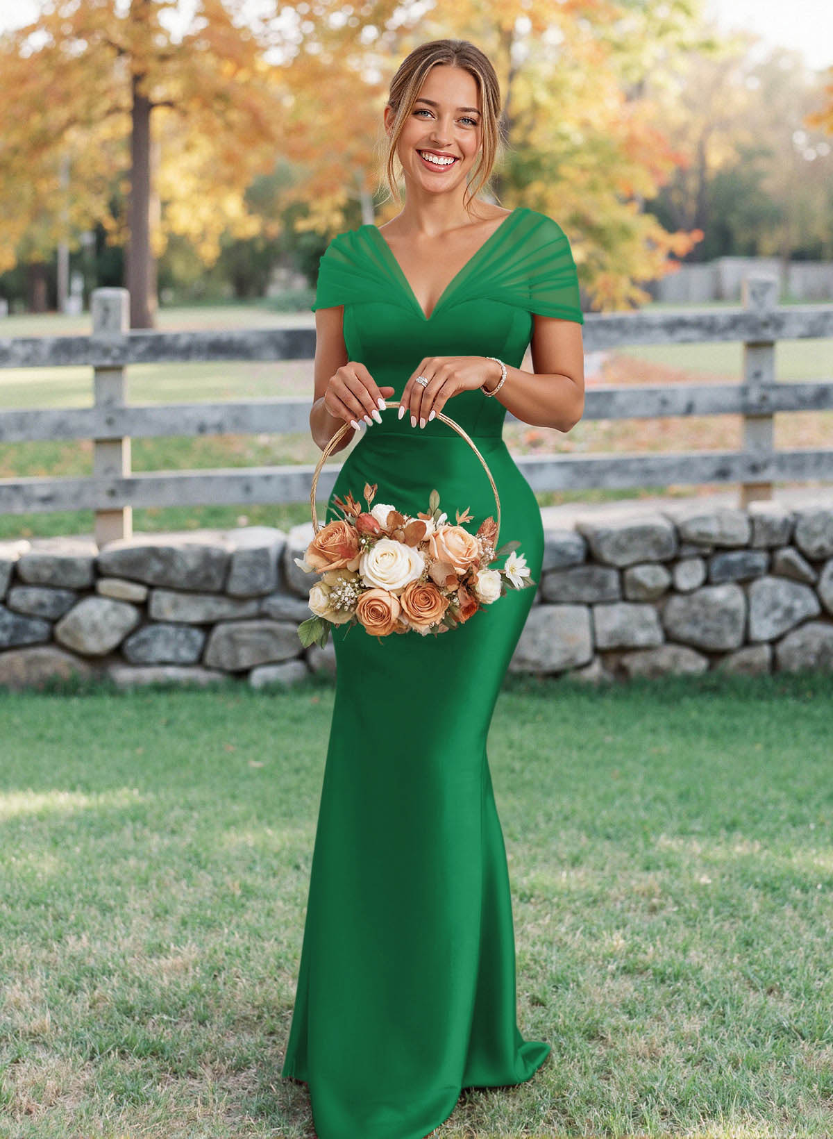 Elegant V-Neck Floor-Length Mermaid Satin/Tulle Bridesmaid Dresses, product image 155