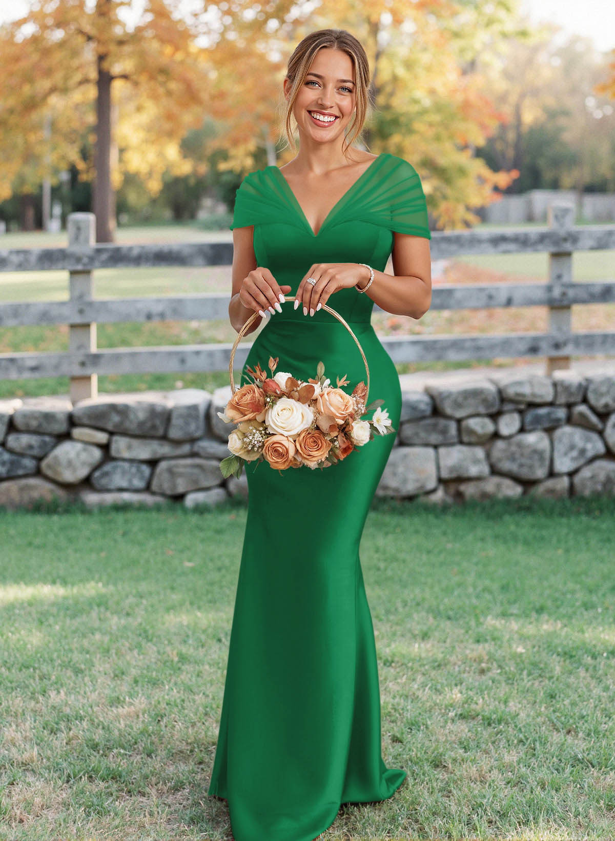 Elegant V-Neck Floor-Length Mermaid Satin/Tulle Bridesmaid Dresses, product image 155