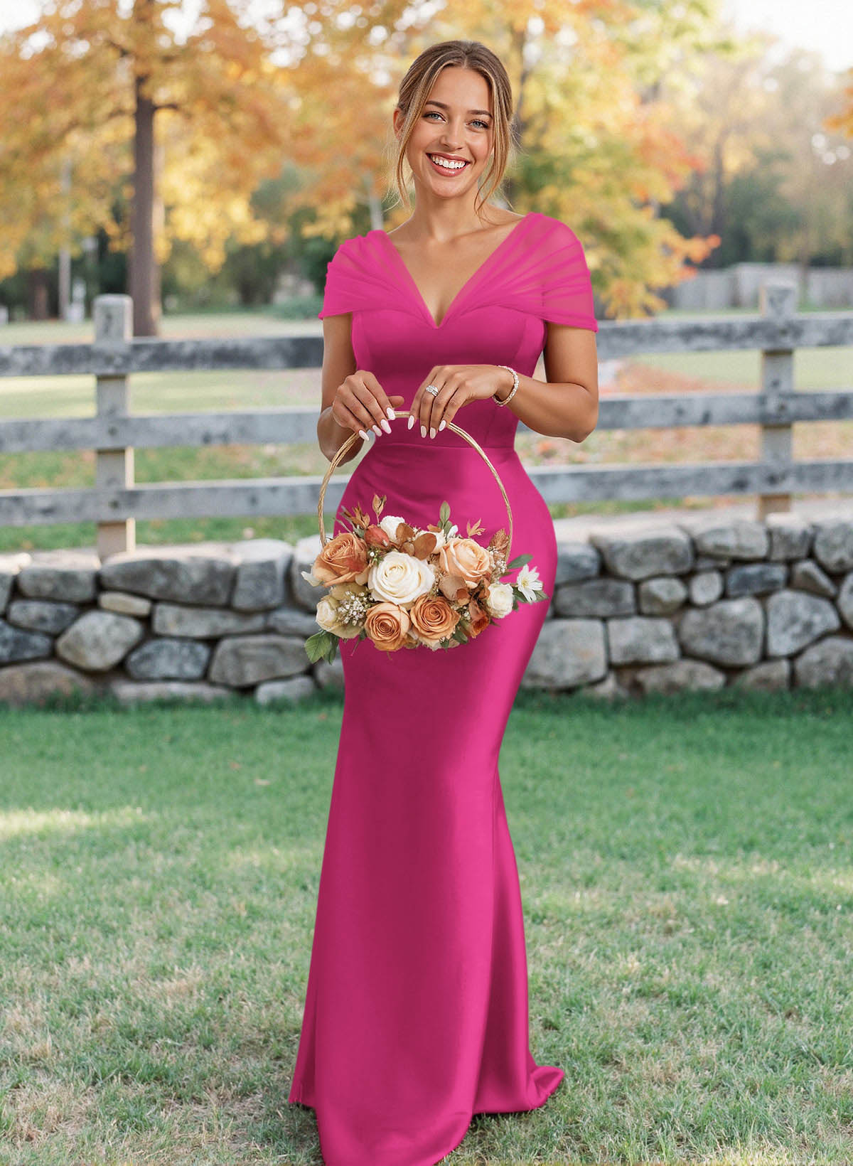 Elegant V-Neck Floor-Length Mermaid Satin/Tulle Bridesmaid Dresses, product image 50
