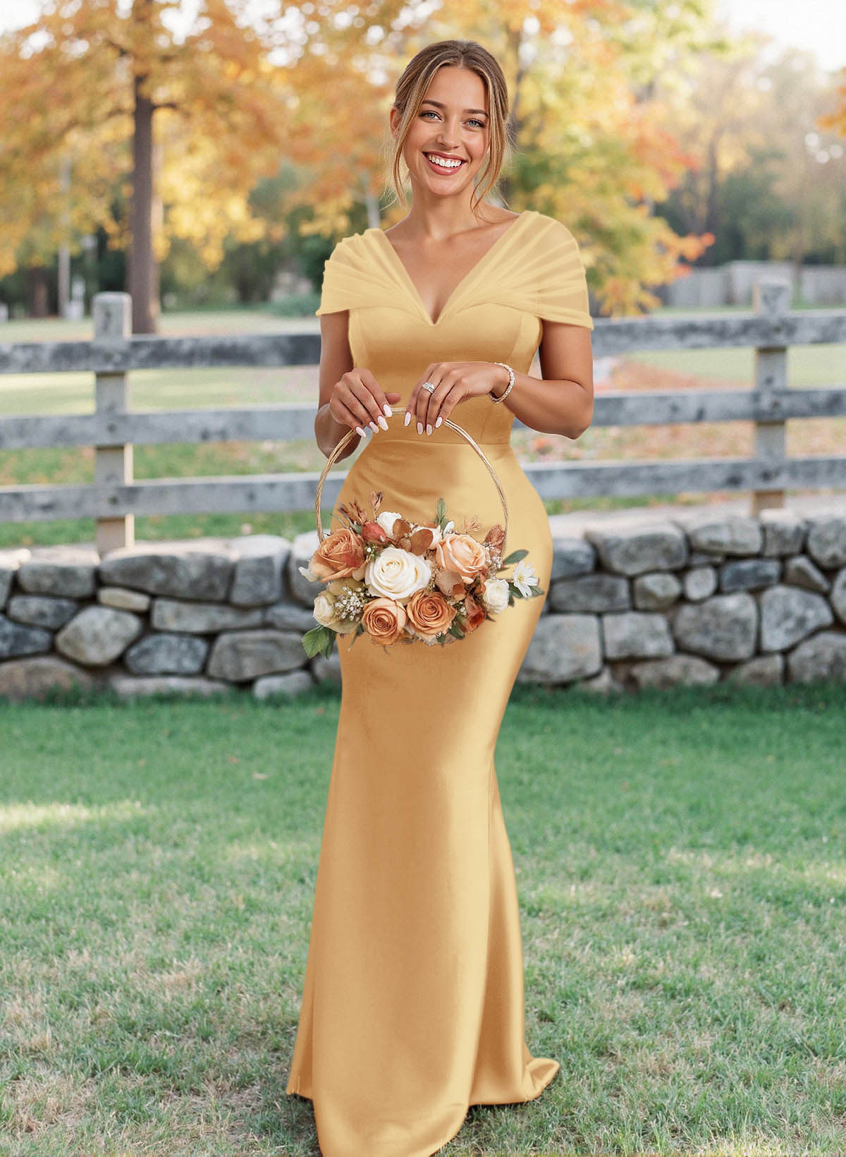Elegant V-Neck Floor-Length Mermaid Satin/Tulle Bridesmaid Dresses, product image 173