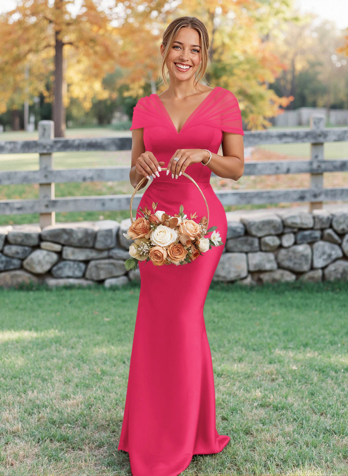 Elegant V-Neck Floor-Length Mermaid Satin/Tulle Bridesmaid Dresses, product image 56