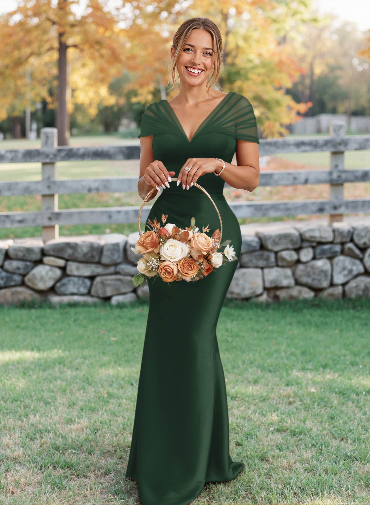 Elegant V-Neck Floor-Length Mermaid Satin/Tulle Bridesmaid Dresses, product image 59