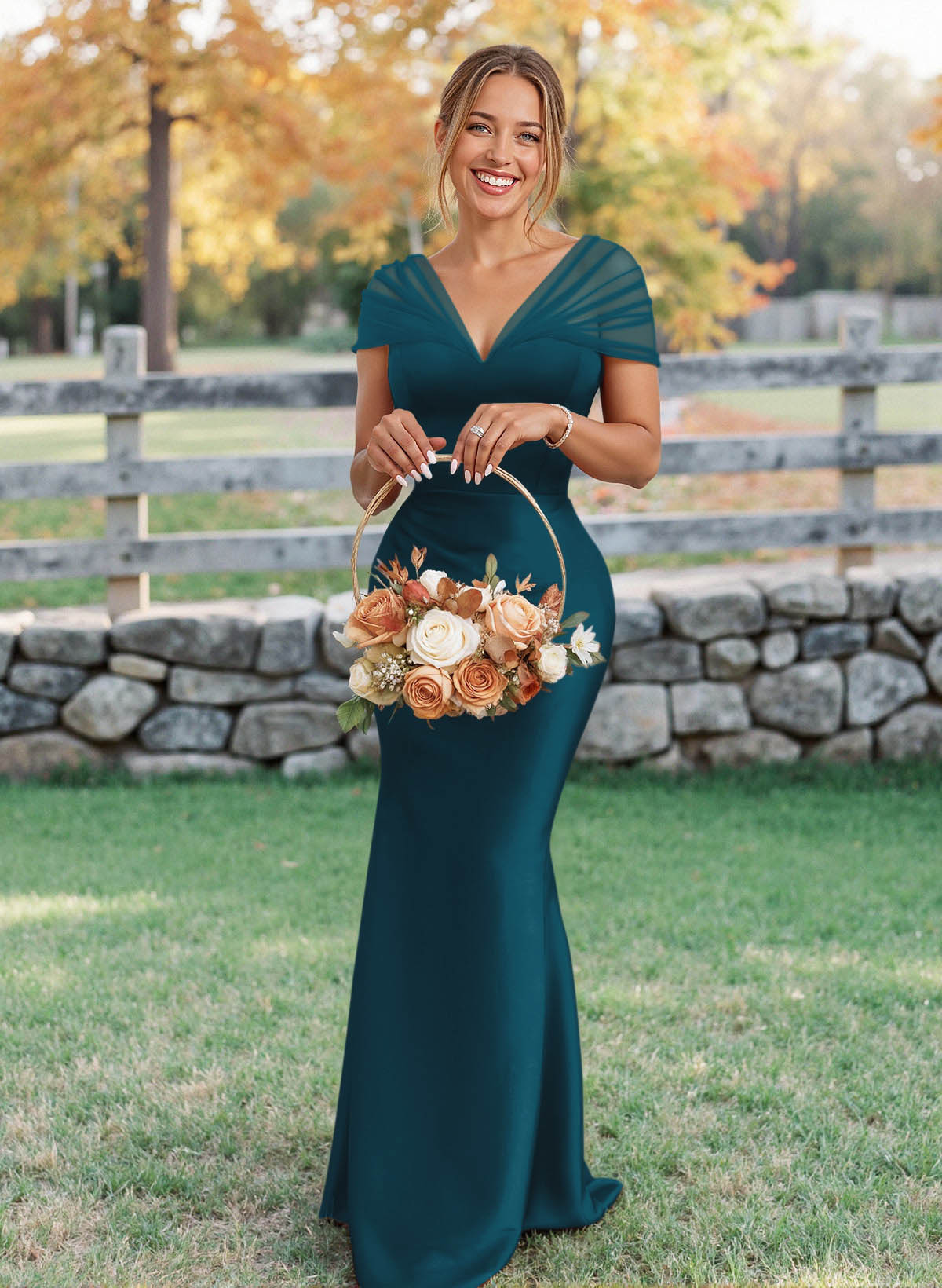 Elegant V-Neck Floor-Length Mermaid Satin/Tulle Bridesmaid Dresses, product image 62