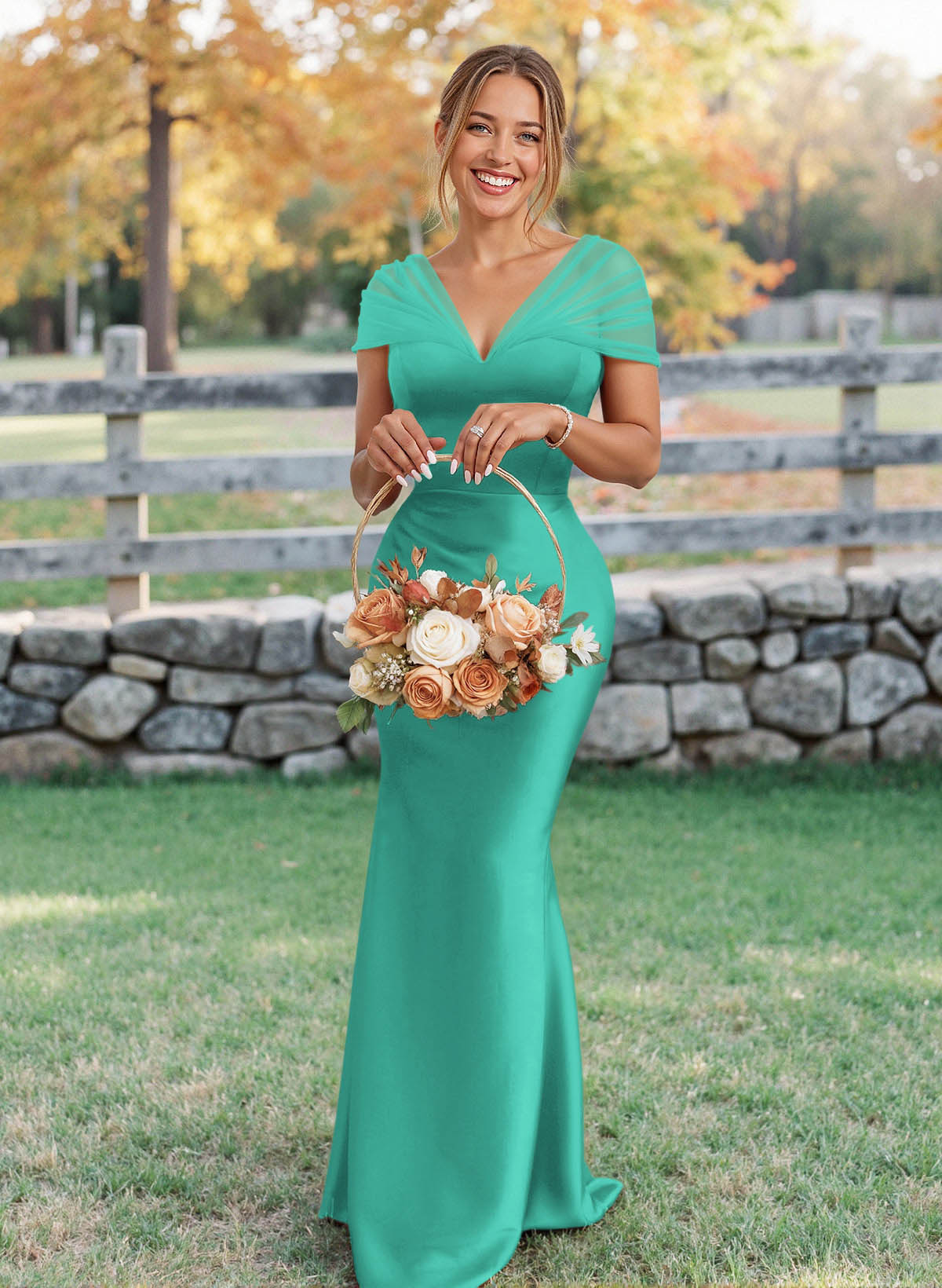 Elegant V-Neck Floor-Length Mermaid Satin/Tulle Bridesmaid Dresses, product image 68