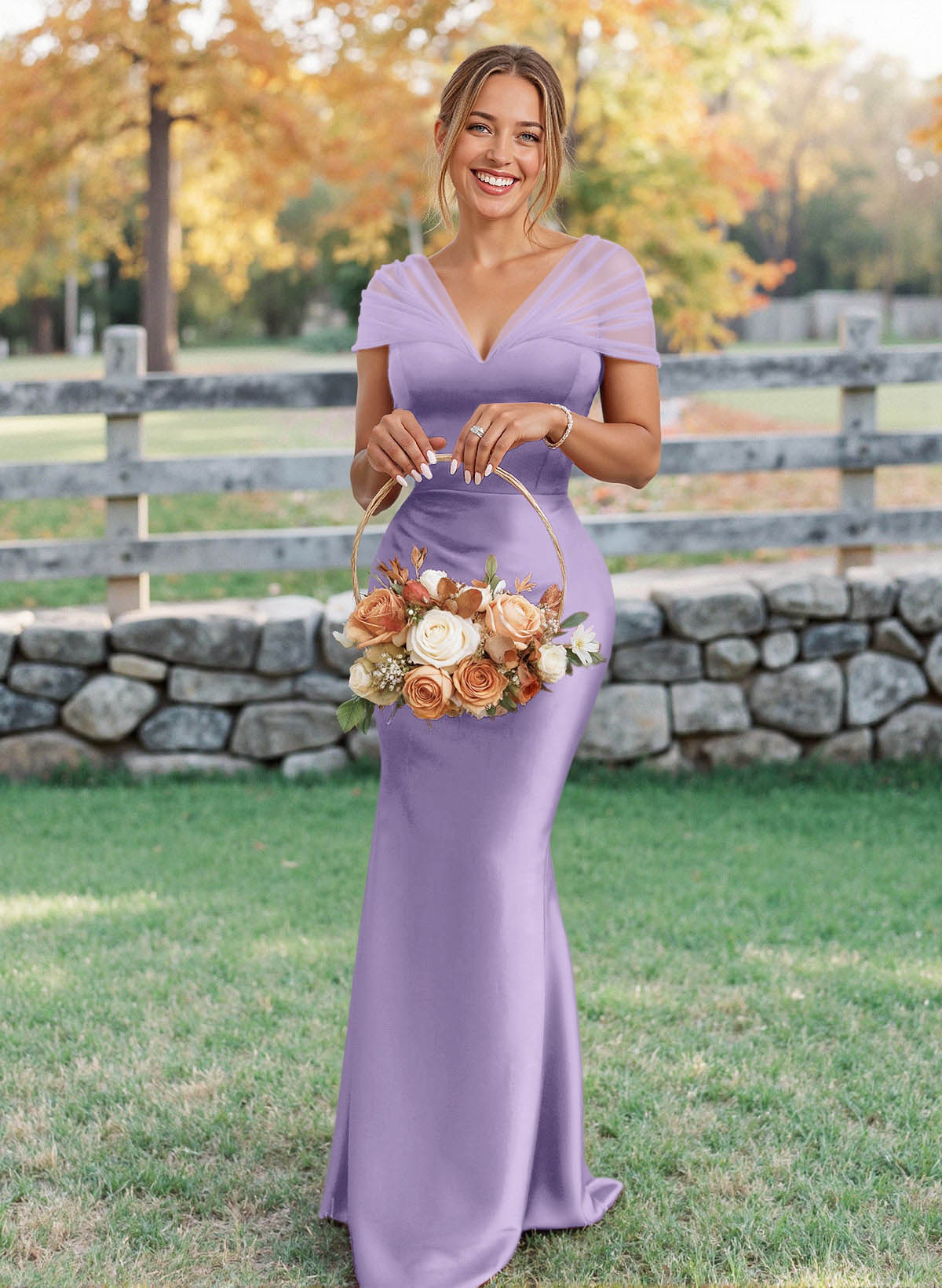 Elegant V-Neck Floor-Length Mermaid Satin/Tulle Bridesmaid Dresses, product image 170