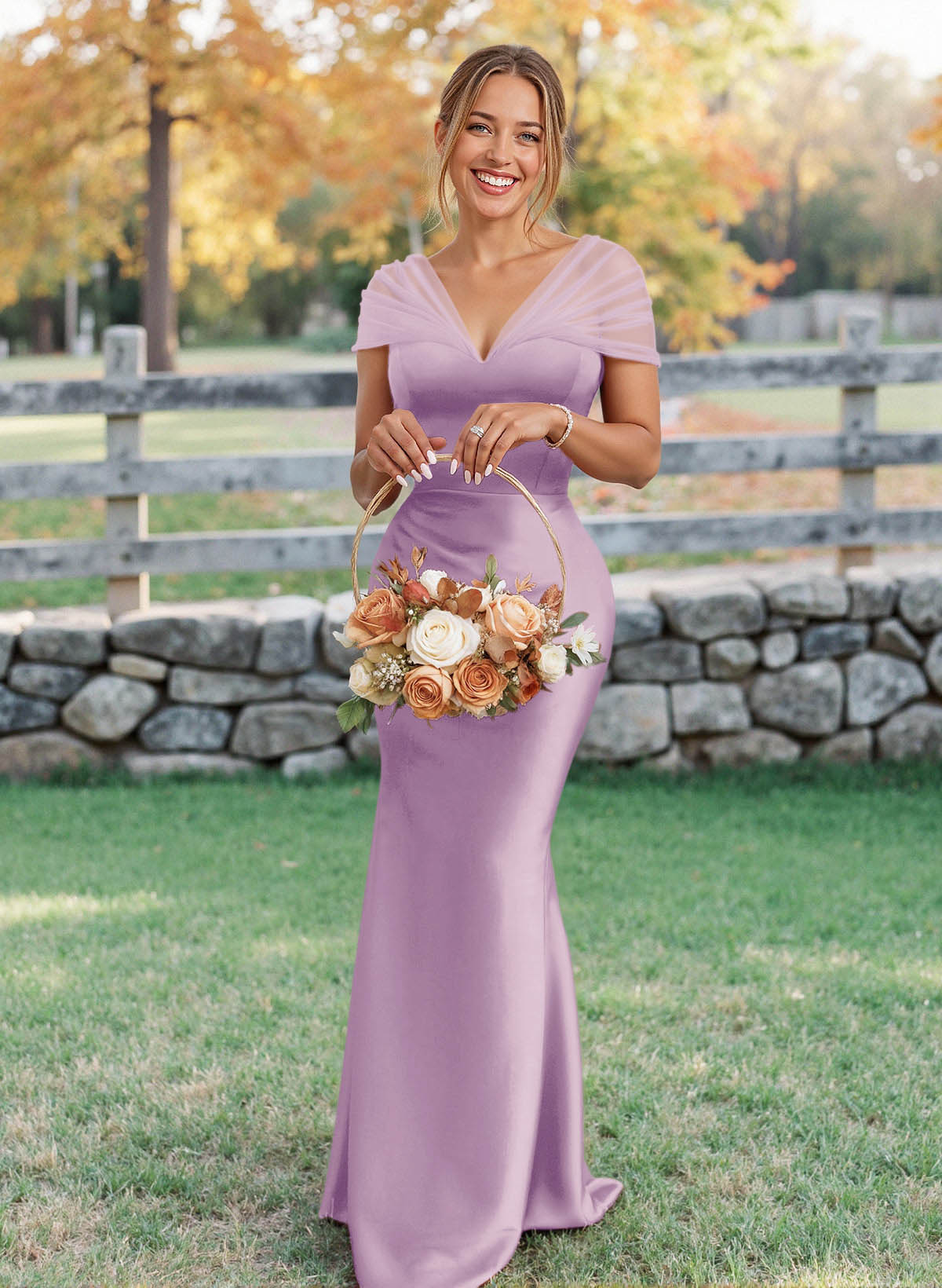 Elegant V-Neck Floor-Length Mermaid Satin/Tulle Bridesmaid Dresses, product image 71