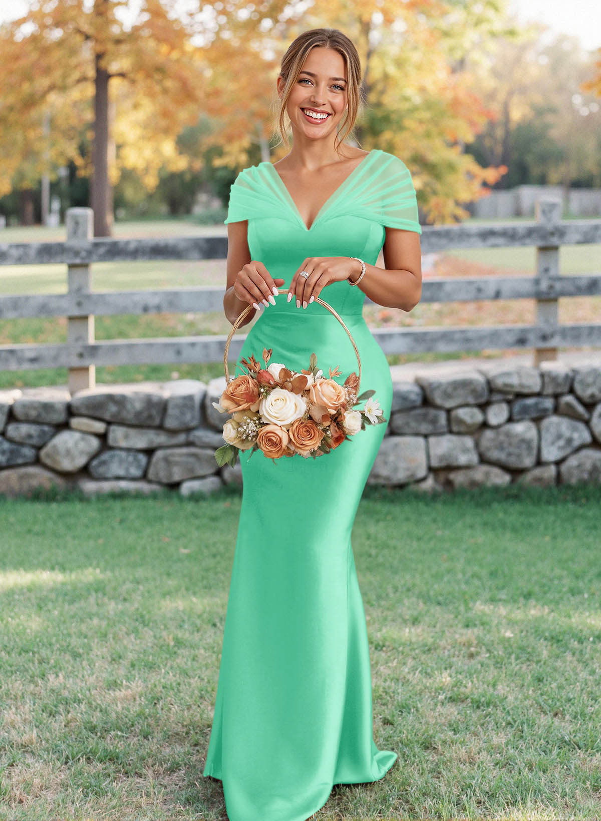 Elegant V-Neck Floor-Length Mermaid Satin/Tulle Bridesmaid Dresses, product image 161
