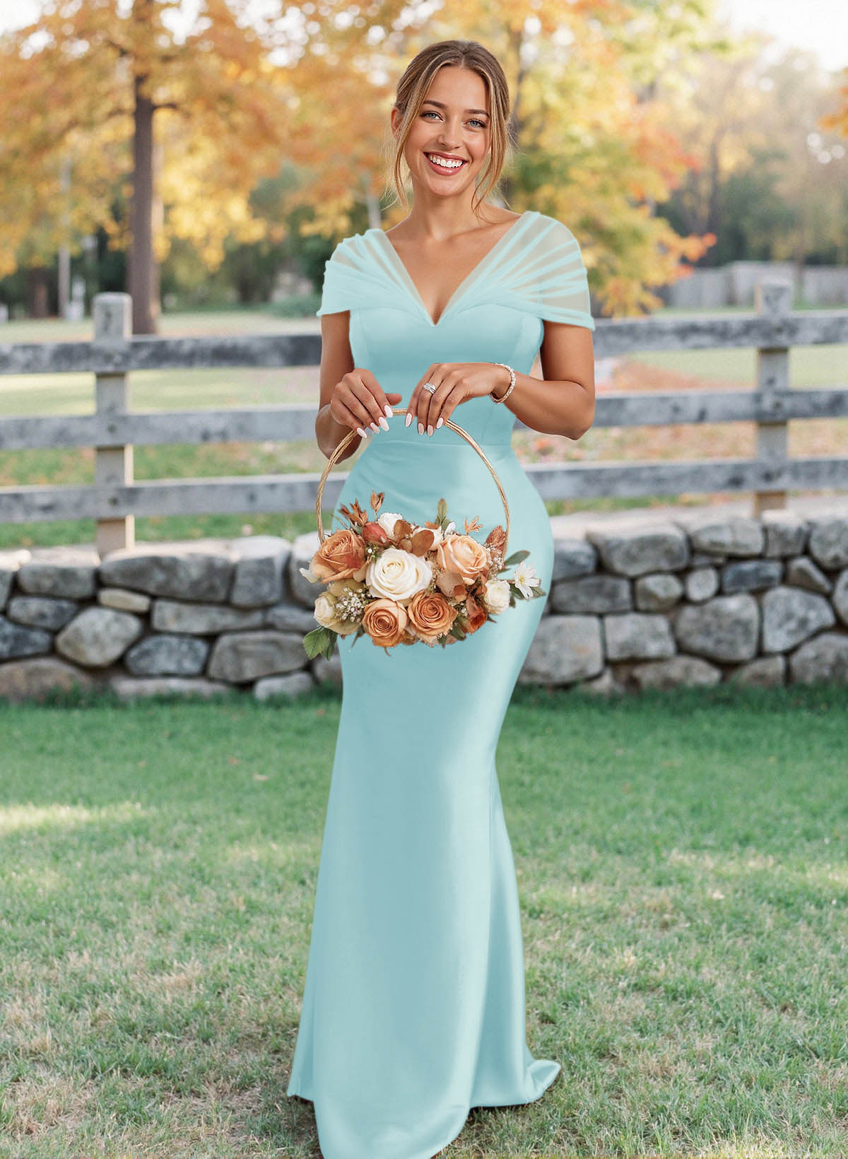 Elegant V-Neck Floor-Length Mermaid Satin/Tulle Bridesmaid Dresses, product image 74