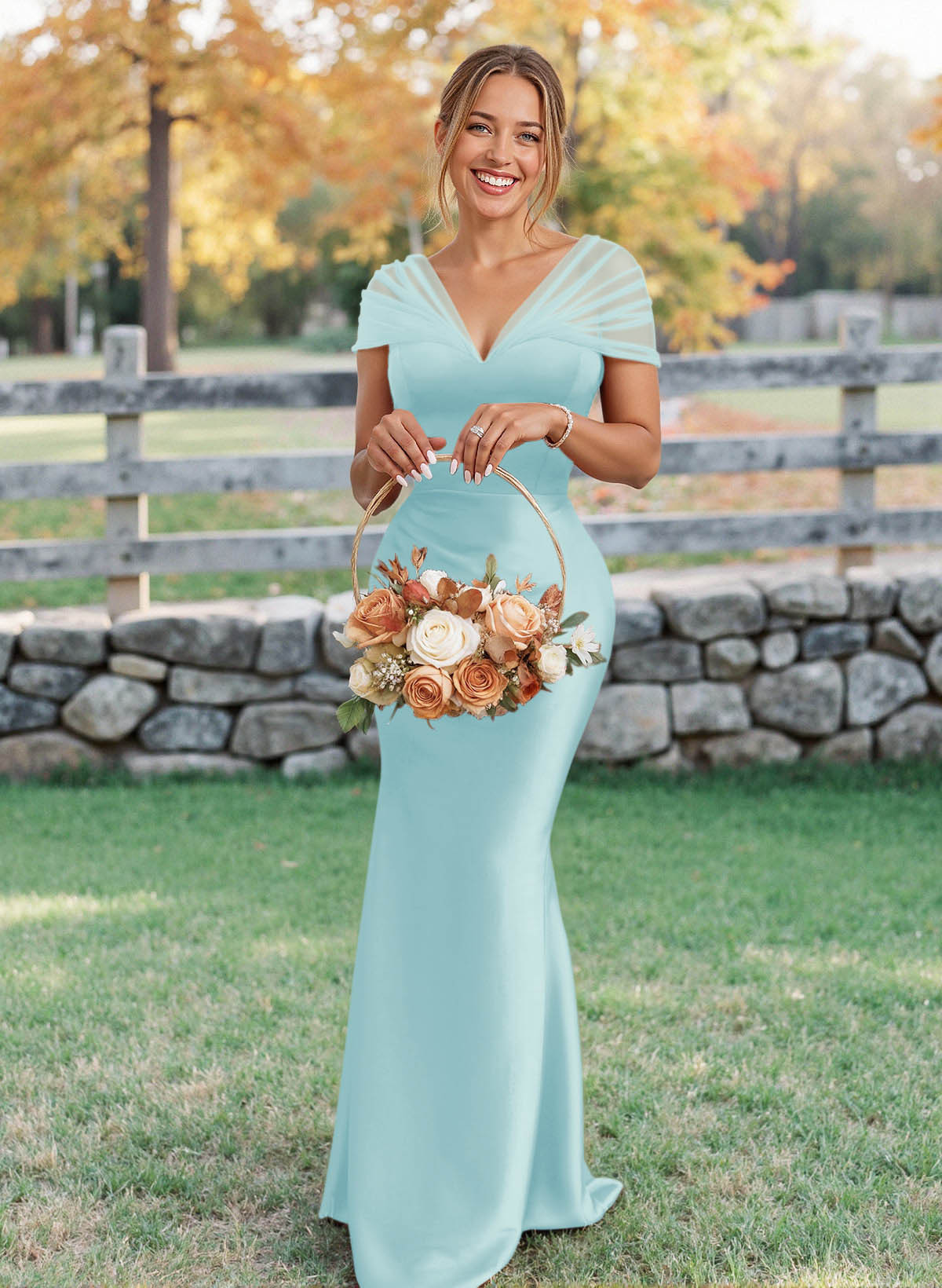 Elegant V-Neck Floor-Length Mermaid Satin/Tulle Bridesmaid Dresses, product image 74