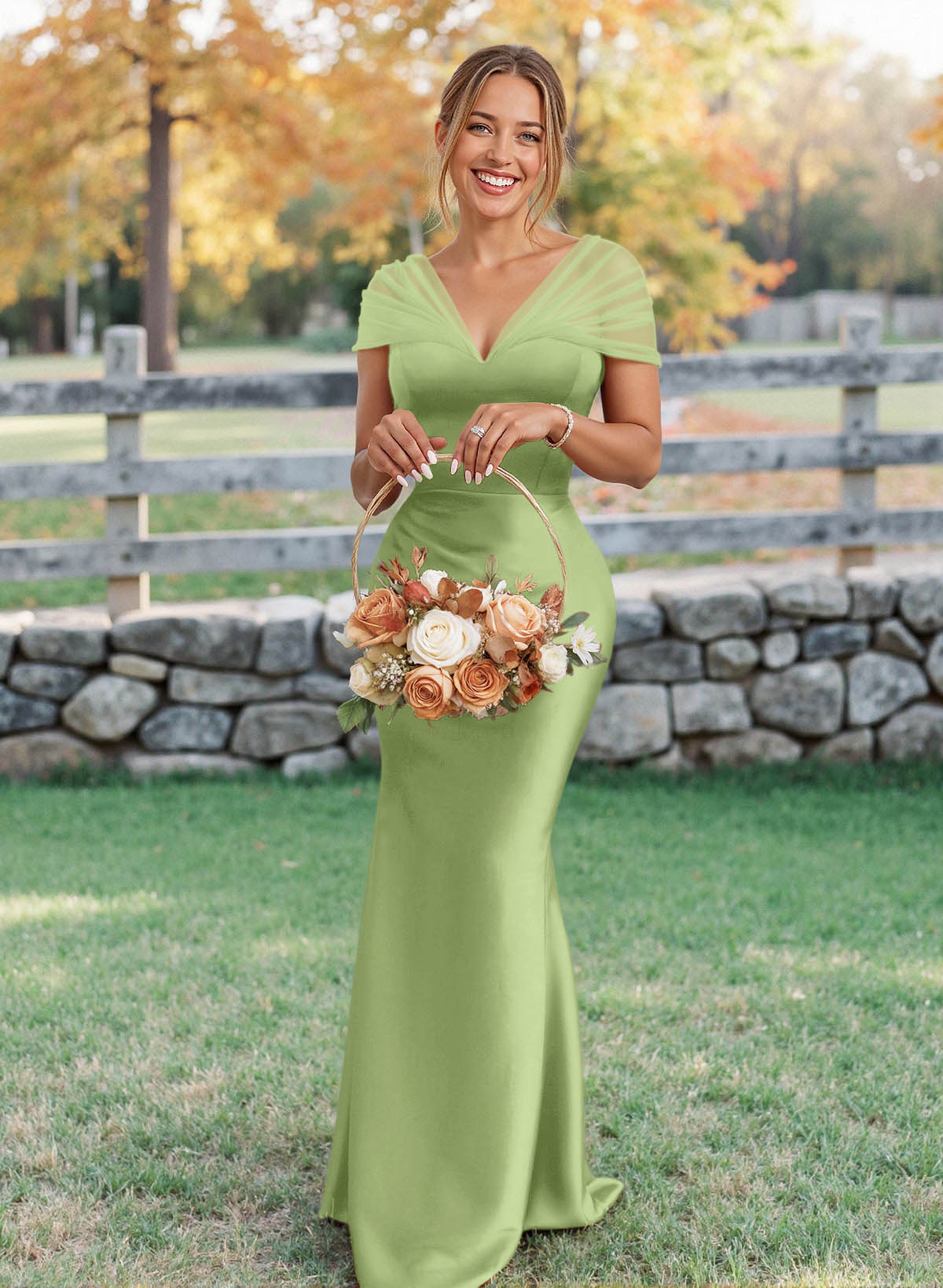 Elegant V-Neck Floor-Length Mermaid Satin/Tulle Bridesmaid Dresses, product image 119