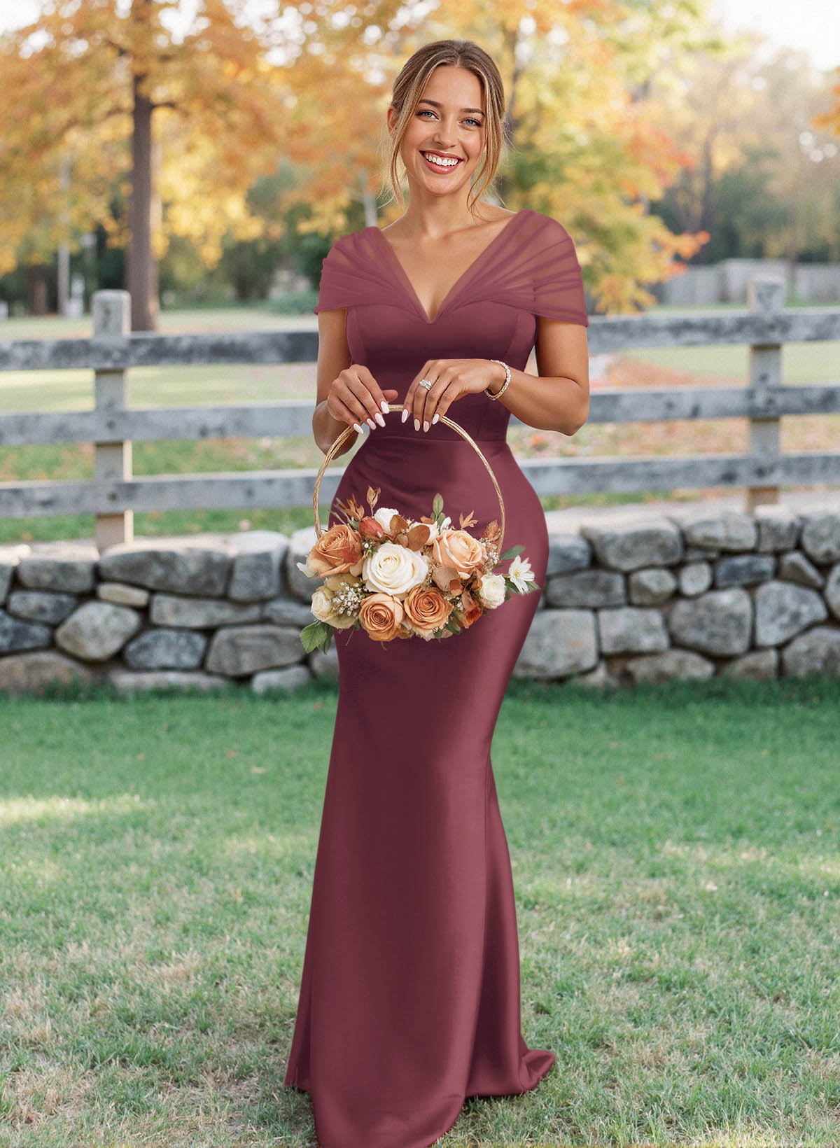 Elegant V-Neck Floor-Length Mermaid Satin/Tulle Bridesmaid Dresses, product image 140