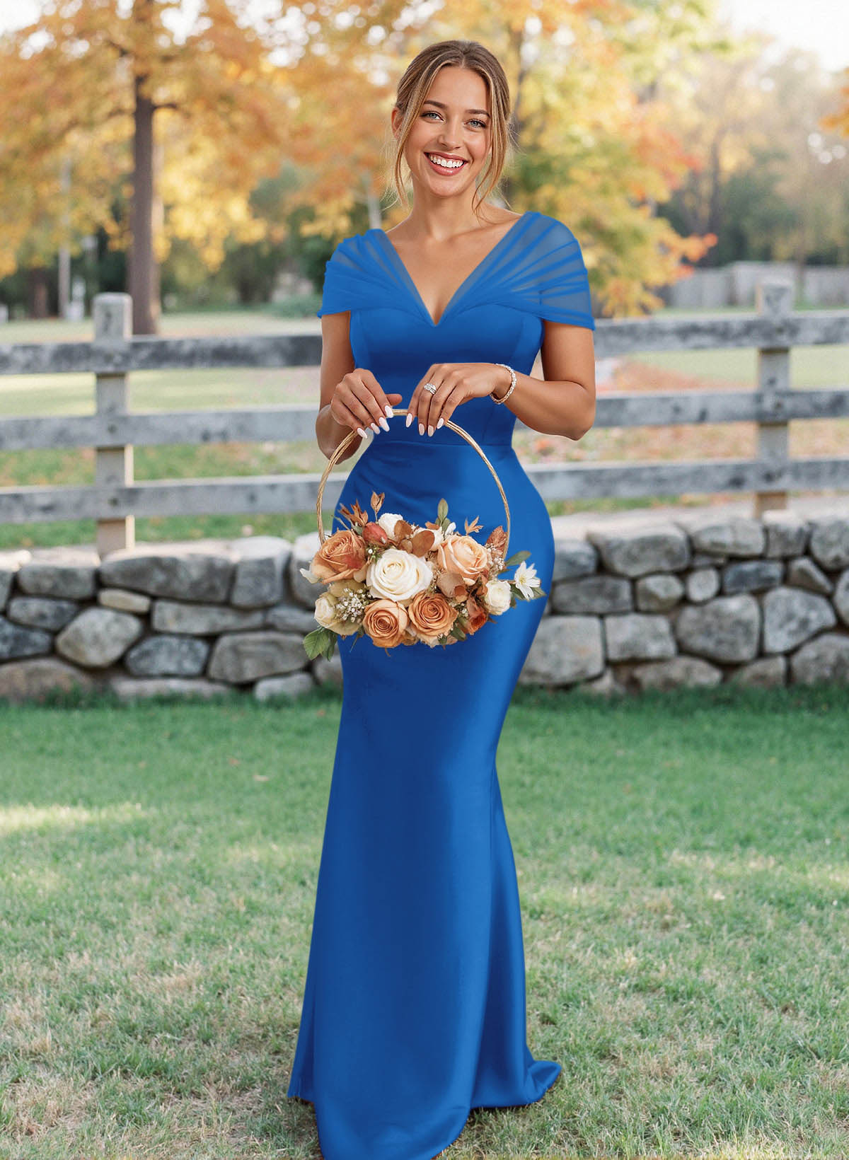 Elegant V-Neck Floor-Length Mermaid Satin/Tulle Bridesmaid Dresses, product image 125
