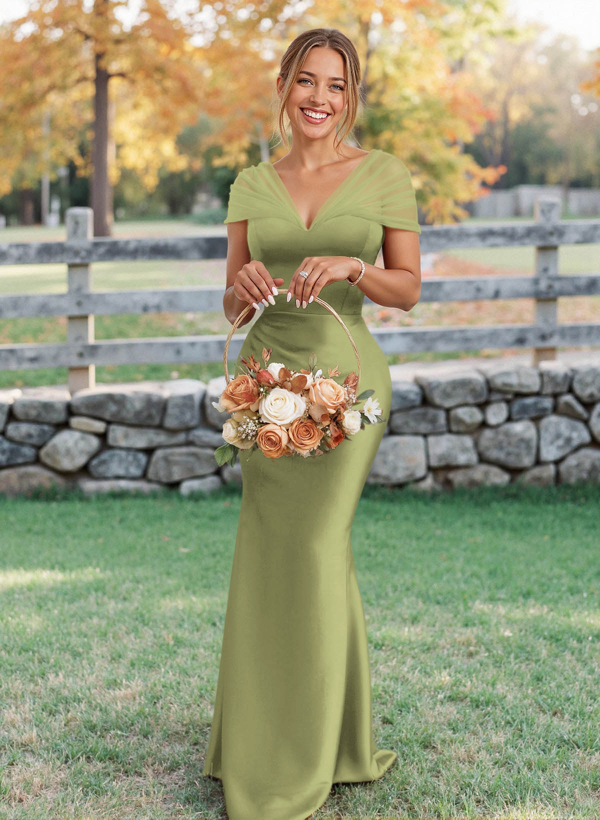 Elegant V-Neck Floor-Length Mermaid Satin/Tulle Bridesmaid Dresses, product image 152