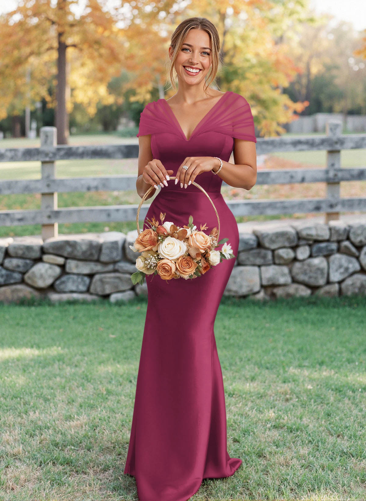 Elegant V-Neck Floor-Length Mermaid Satin/Tulle Bridesmaid Dresses, product image 167
