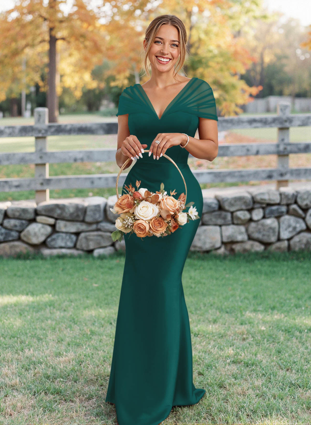 Elegant V-Neck Floor-Length Mermaid Satin/Tulle Bridesmaid Dresses, product image 80