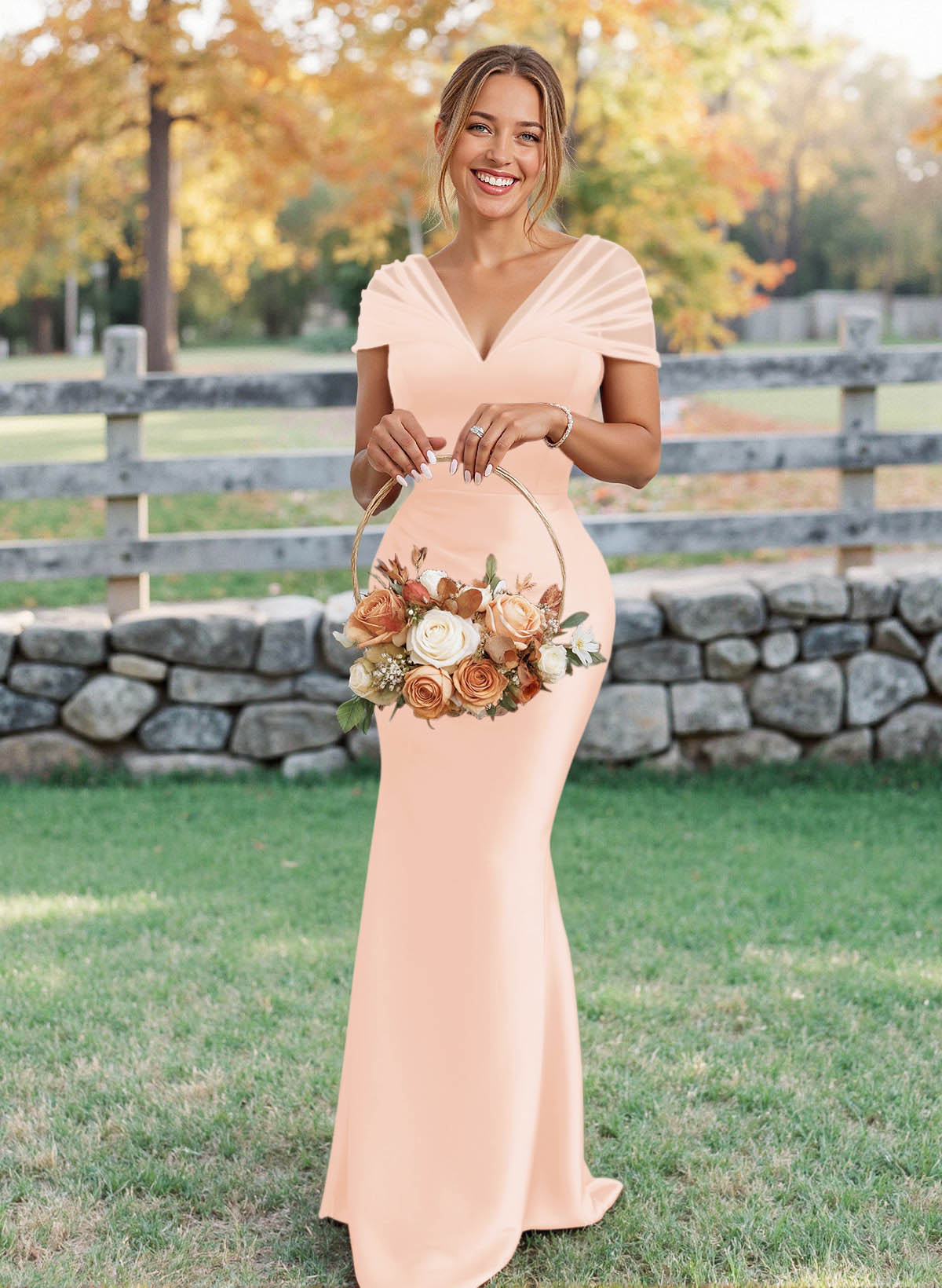 Elegant V-Neck Floor-Length Mermaid Satin/Tulle Bridesmaid Dresses, product image 131