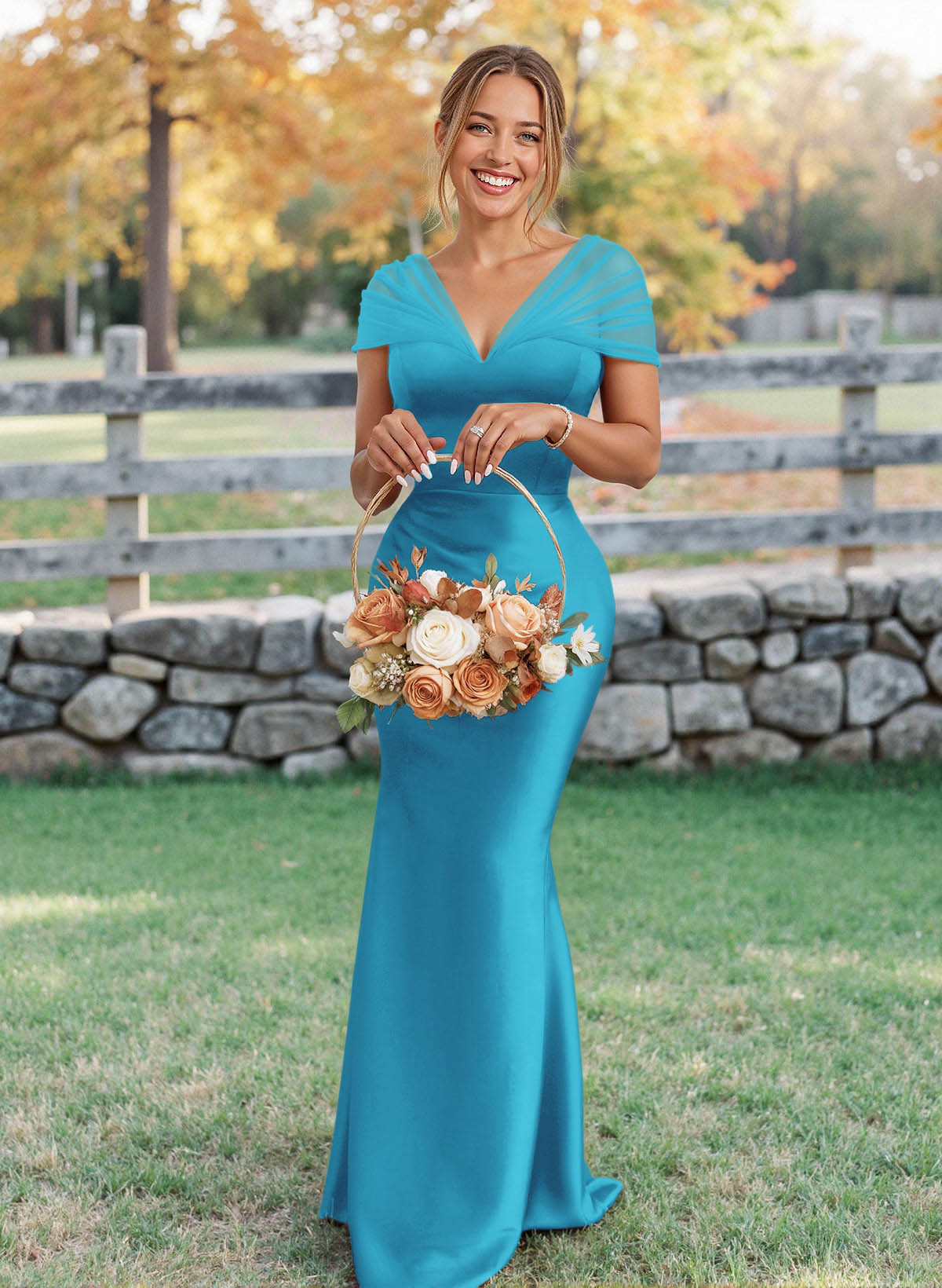 Elegant V-Neck Floor-Length Mermaid Satin/Tulle Bridesmaid Dresses, product image 86