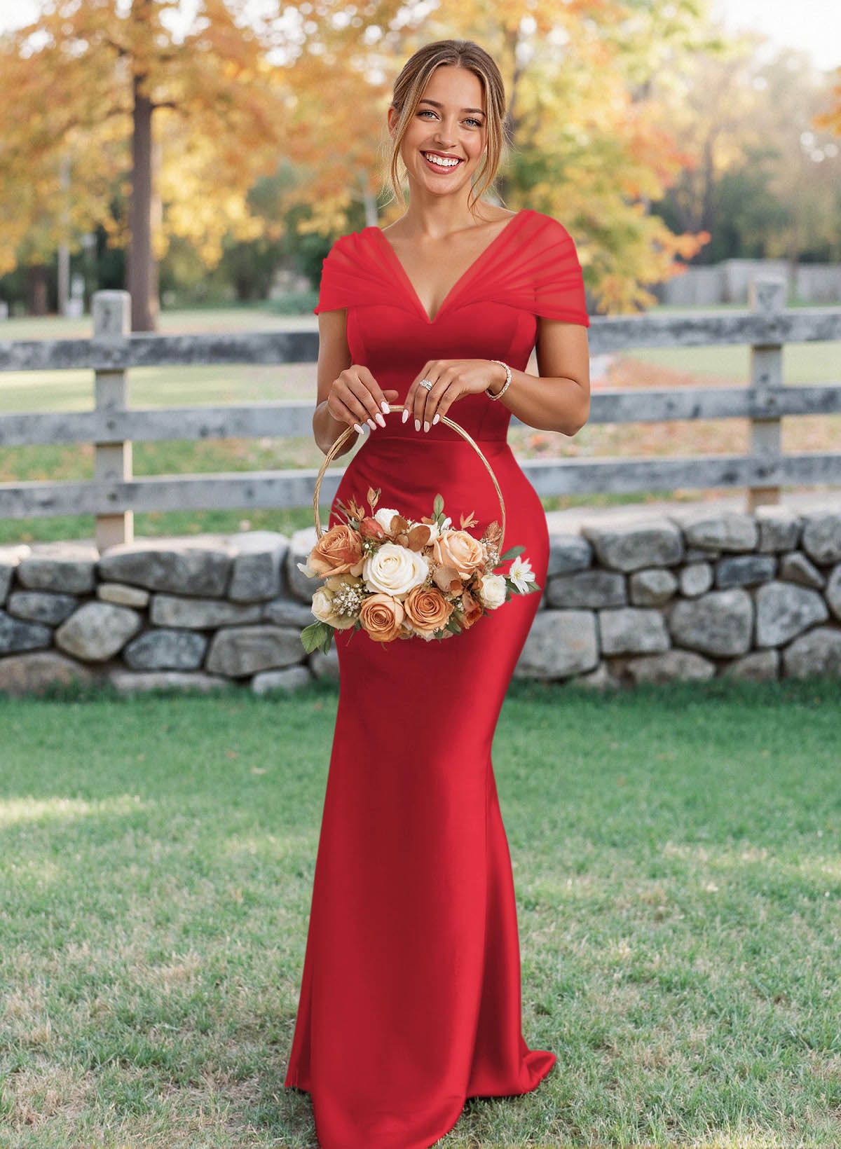 Elegant V-Neck Floor-Length Mermaid Satin/Tulle Bridesmaid Dresses, product image 89