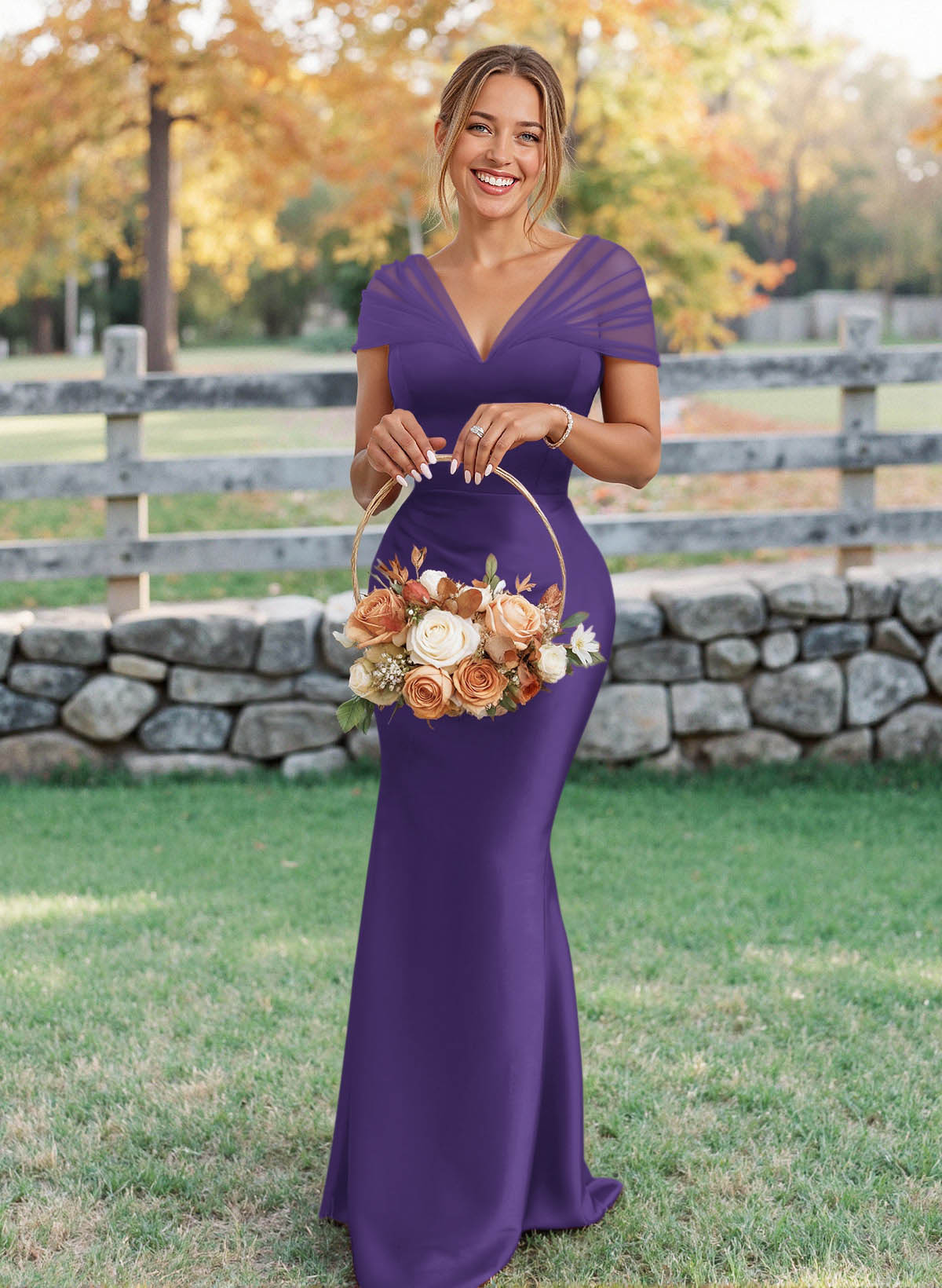 Elegant V-Neck Floor-Length Mermaid Satin/Tulle Bridesmaid Dresses, product image 92