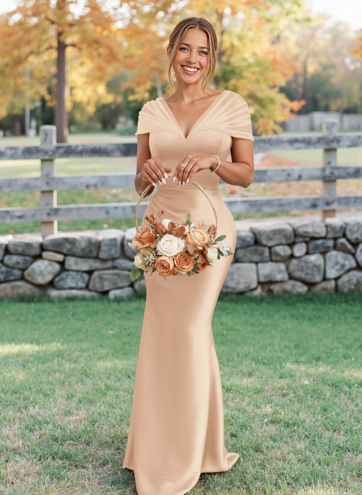 Elegant V-Neck Floor-Length Mermaid Satin/Tulle Bridesmaid Dresses, product image 95