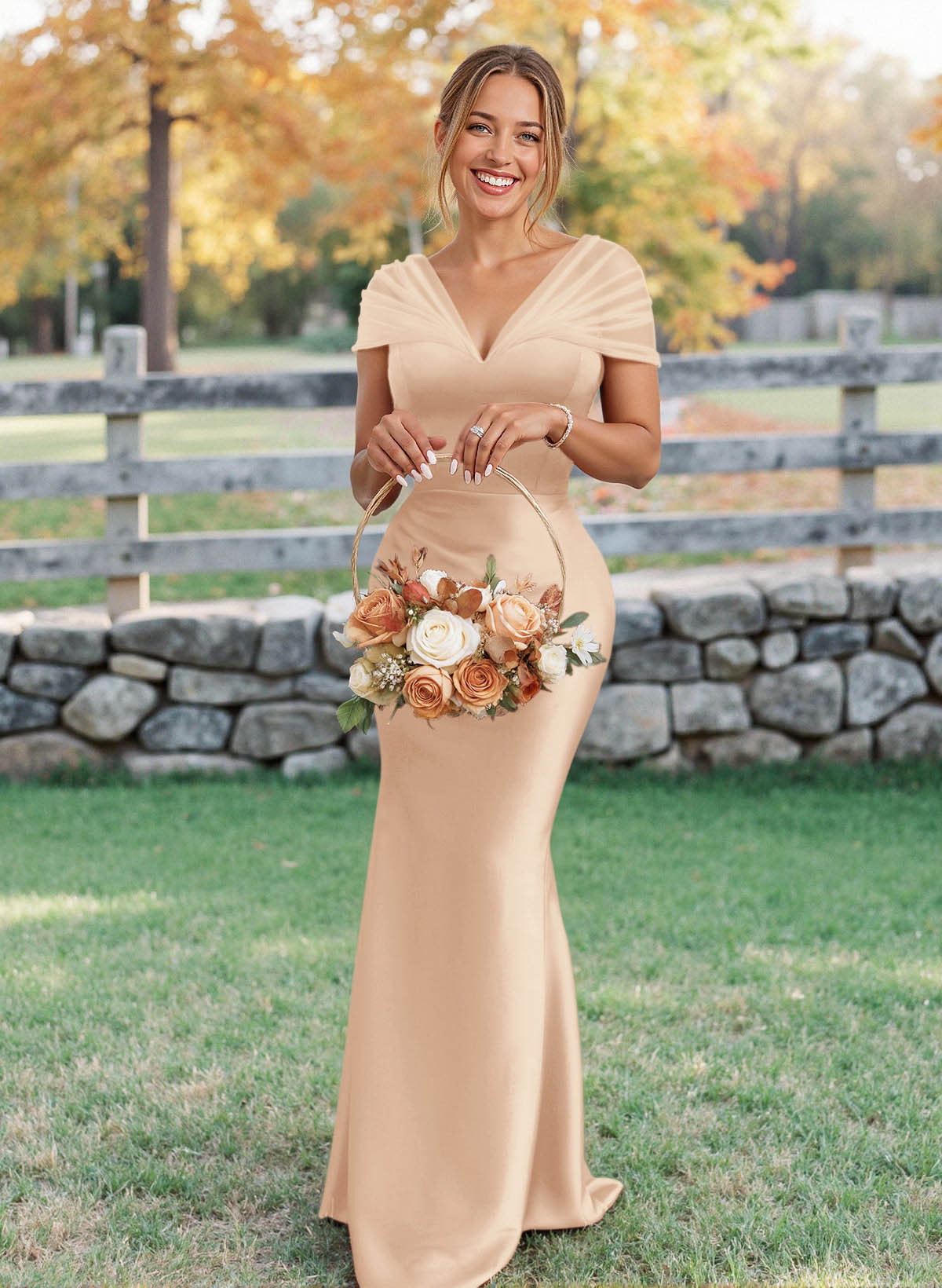 Elegant V-Neck Floor-Length Mermaid Satin/Tulle Bridesmaid Dresses, product image 95
