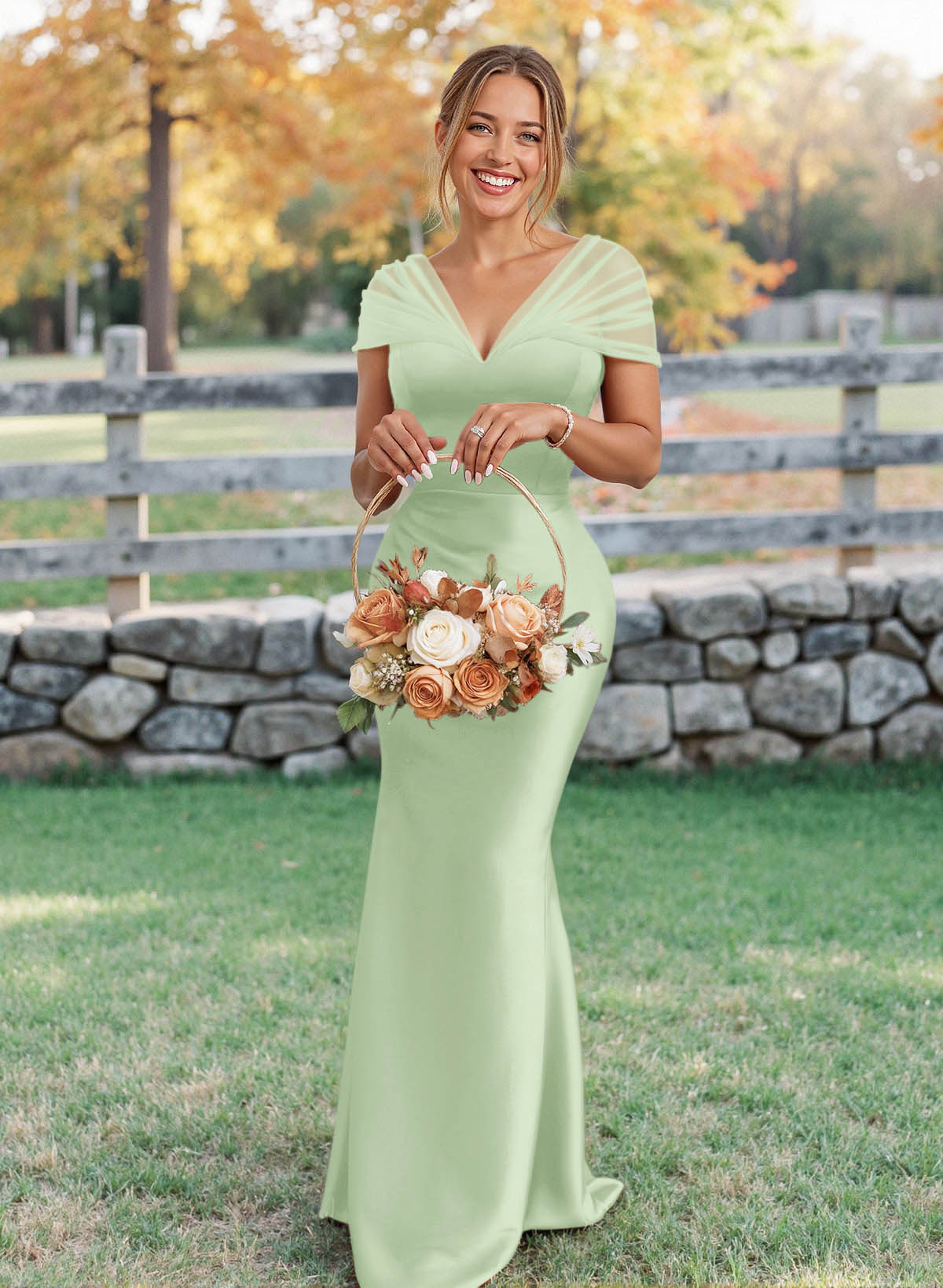 Elegant V-Neck Floor-Length Mermaid Satin/Tulle Bridesmaid Dresses, product image 158