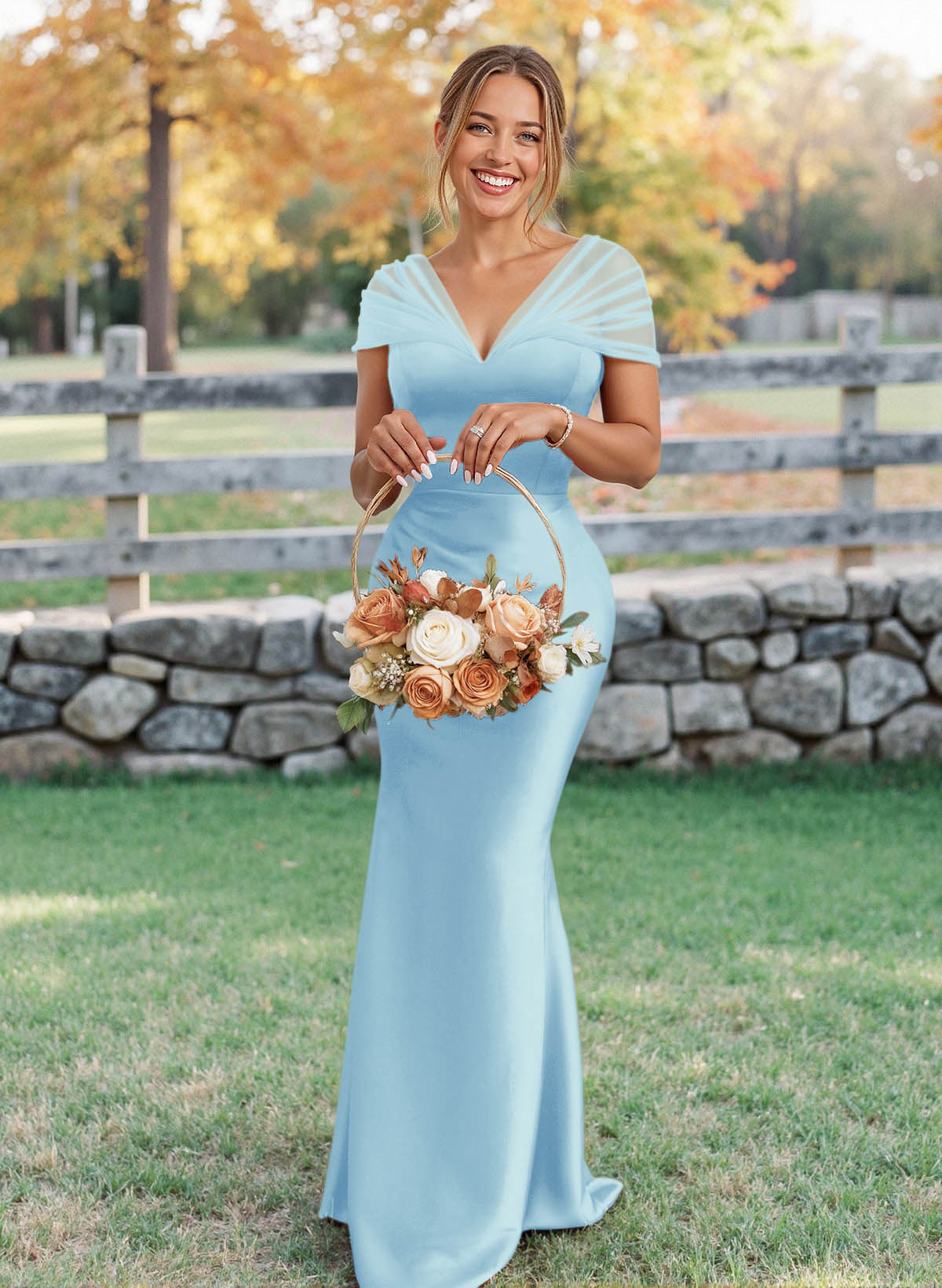 Elegant V-Neck Floor-Length Mermaid Satin/Tulle Bridesmaid Dresses, product image 104