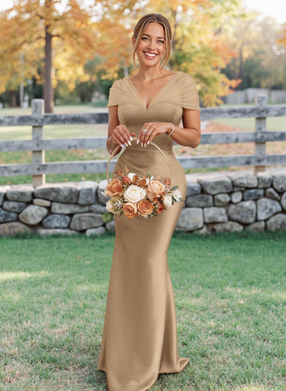 Elegant V-Neck Floor-Length Mermaid Satin/Tulle Bridesmaid Dresses, product image 110