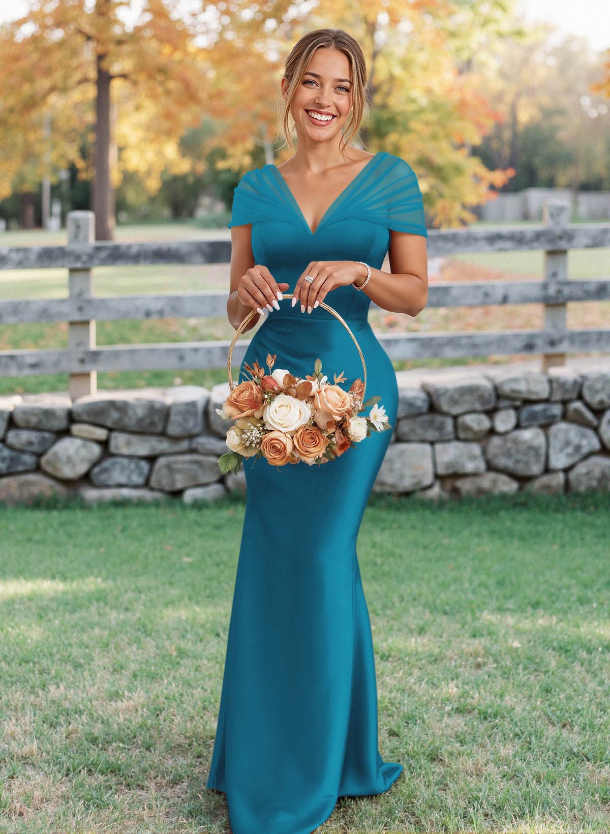 Elegant V-Neck Floor-Length Mermaid Satin/Tulle Bridesmaid Dresses, product image 122
