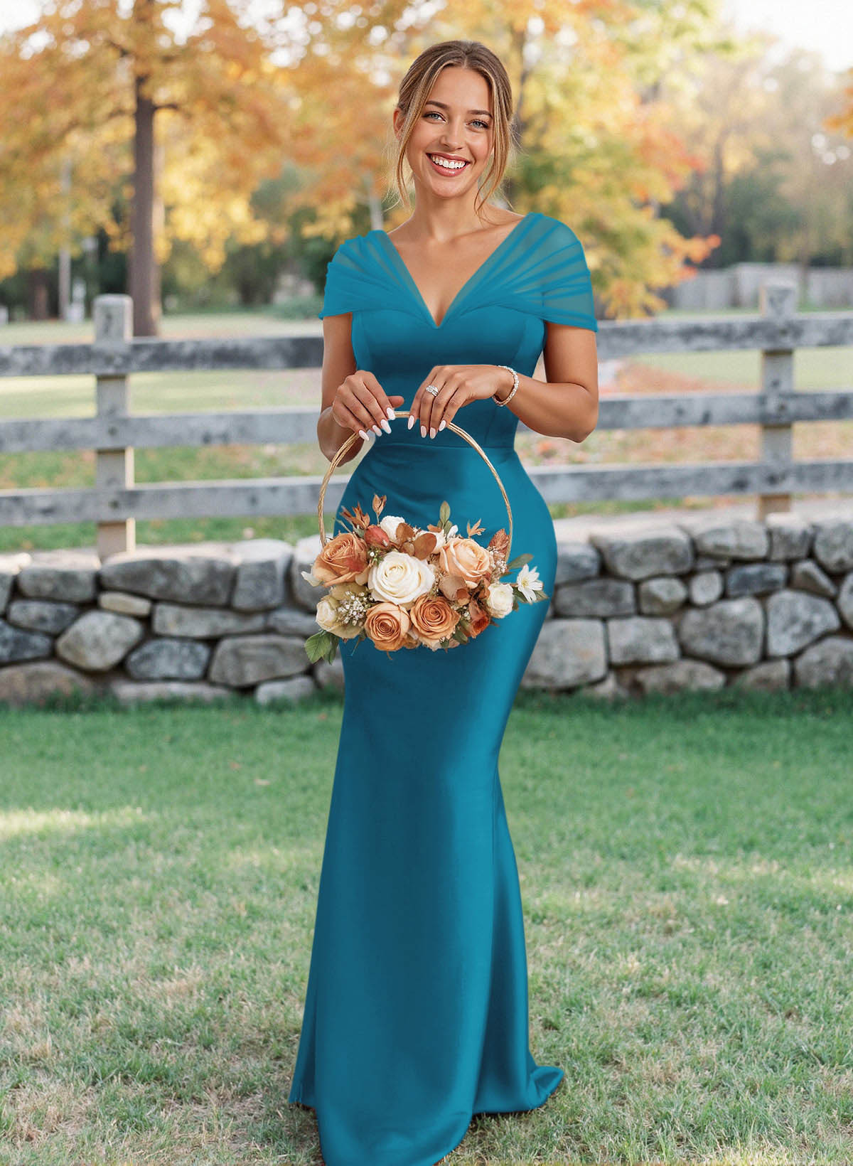 Elegant V-Neck Floor-Length Mermaid Satin/Tulle Bridesmaid Dresses, product image 122