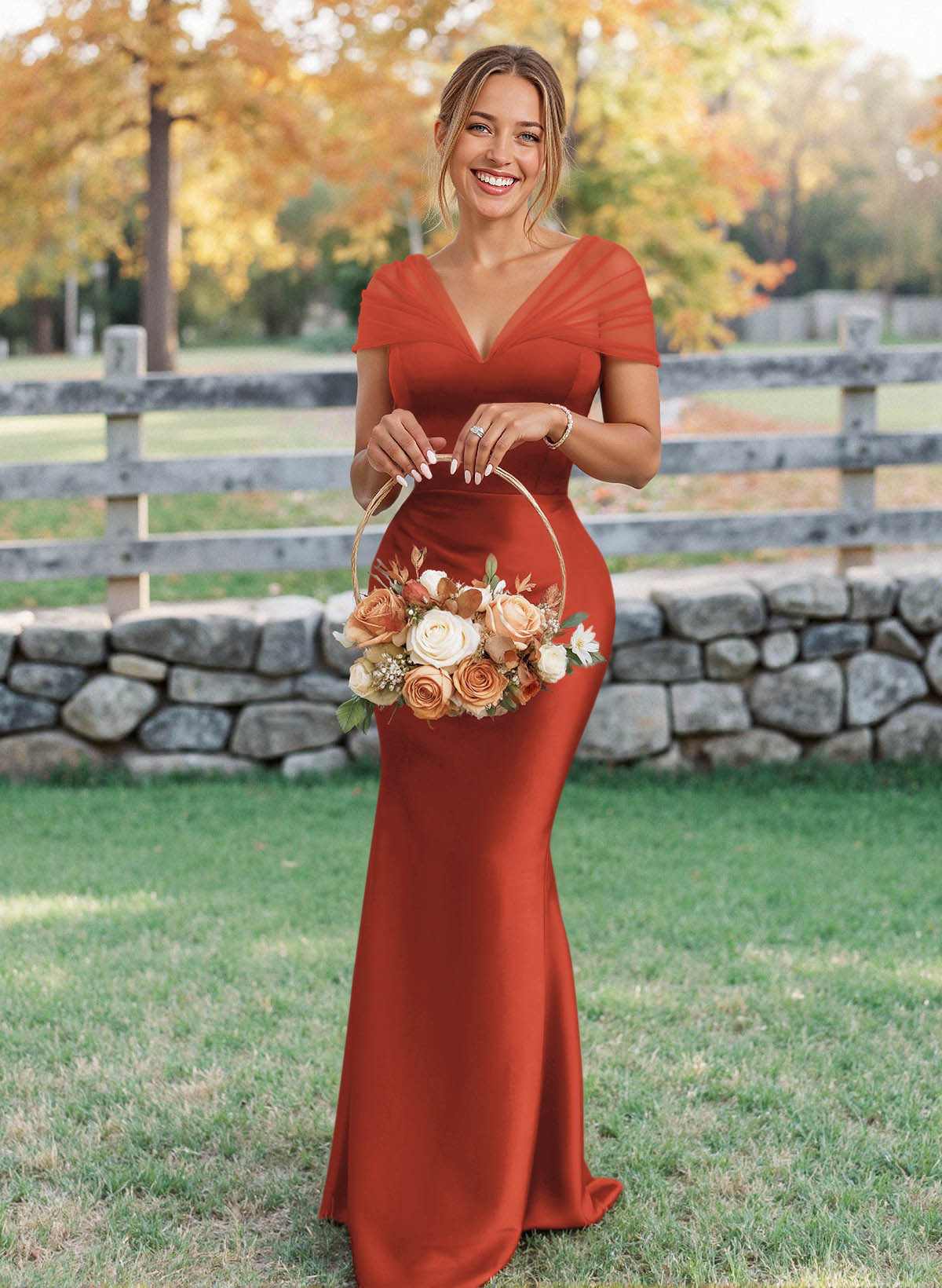 Elegant V-Neck Floor-Length Mermaid Satin/Tulle Bridesmaid Dresses, product image 179