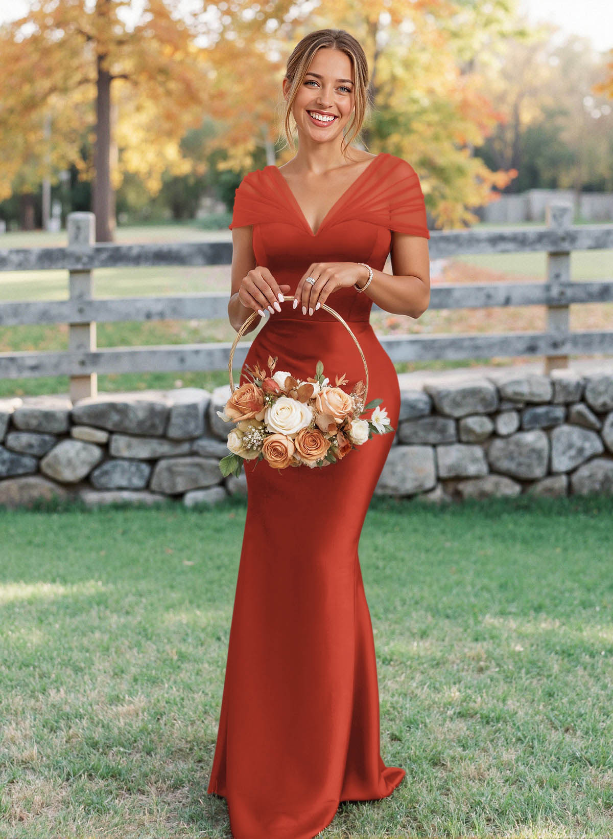 Elegant V-Neck Floor-Length Mermaid Satin/Tulle Bridesmaid Dresses, product image 143