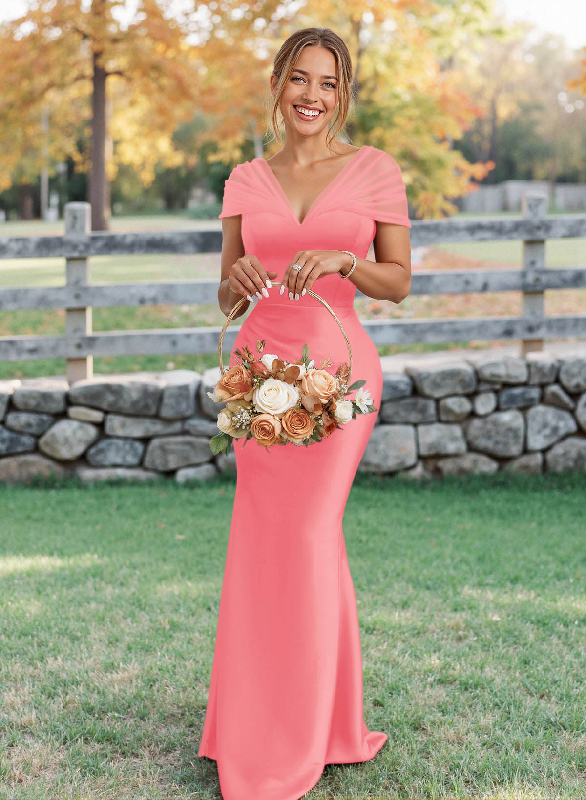 Elegant V-Neck Floor-Length Mermaid Satin/Tulle Bridesmaid Dresses, product image 113