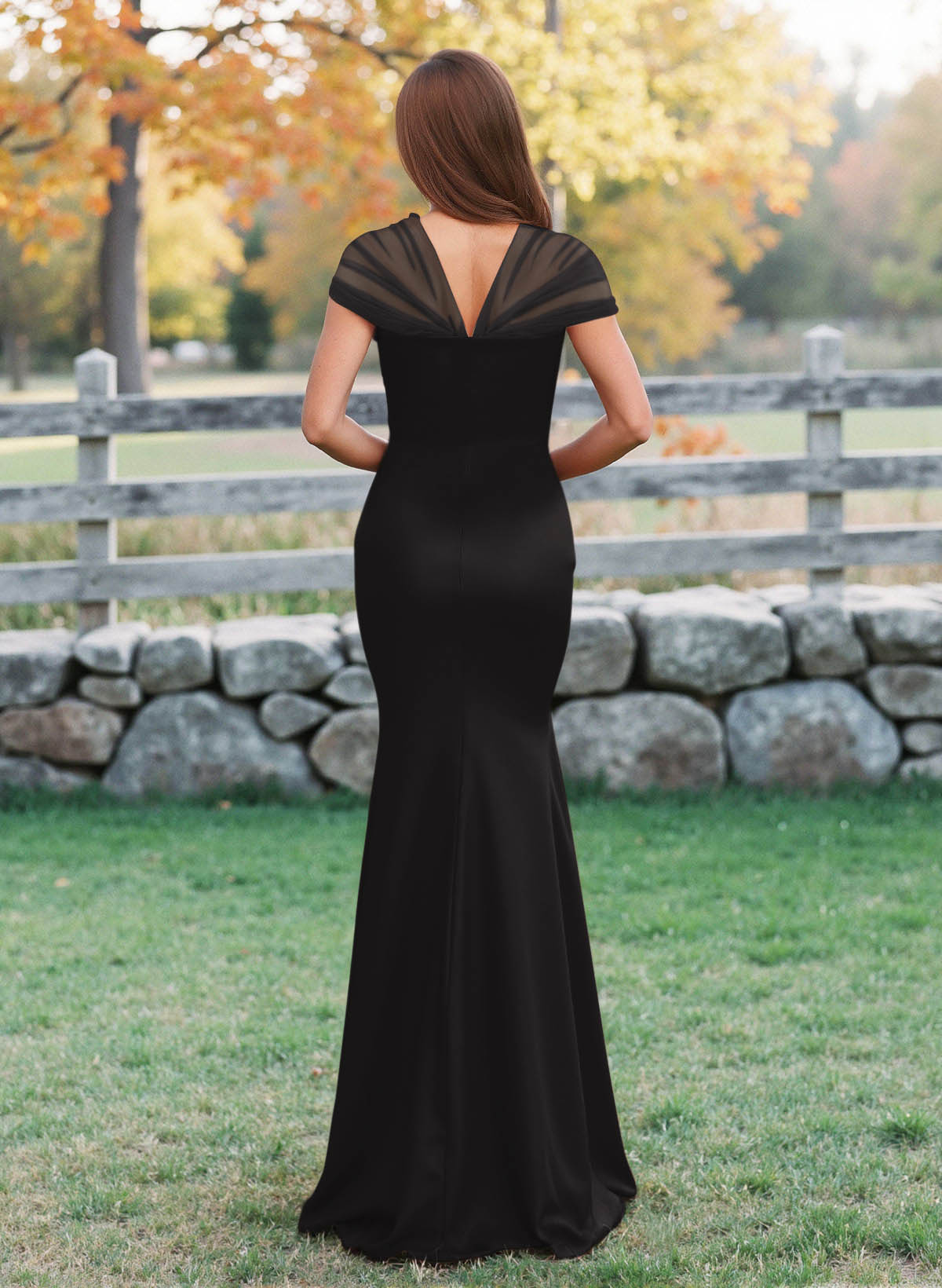 Elegant V-Neck Floor-Length Mermaid Satin/Tulle Bridesmaid Dresses, product image 6