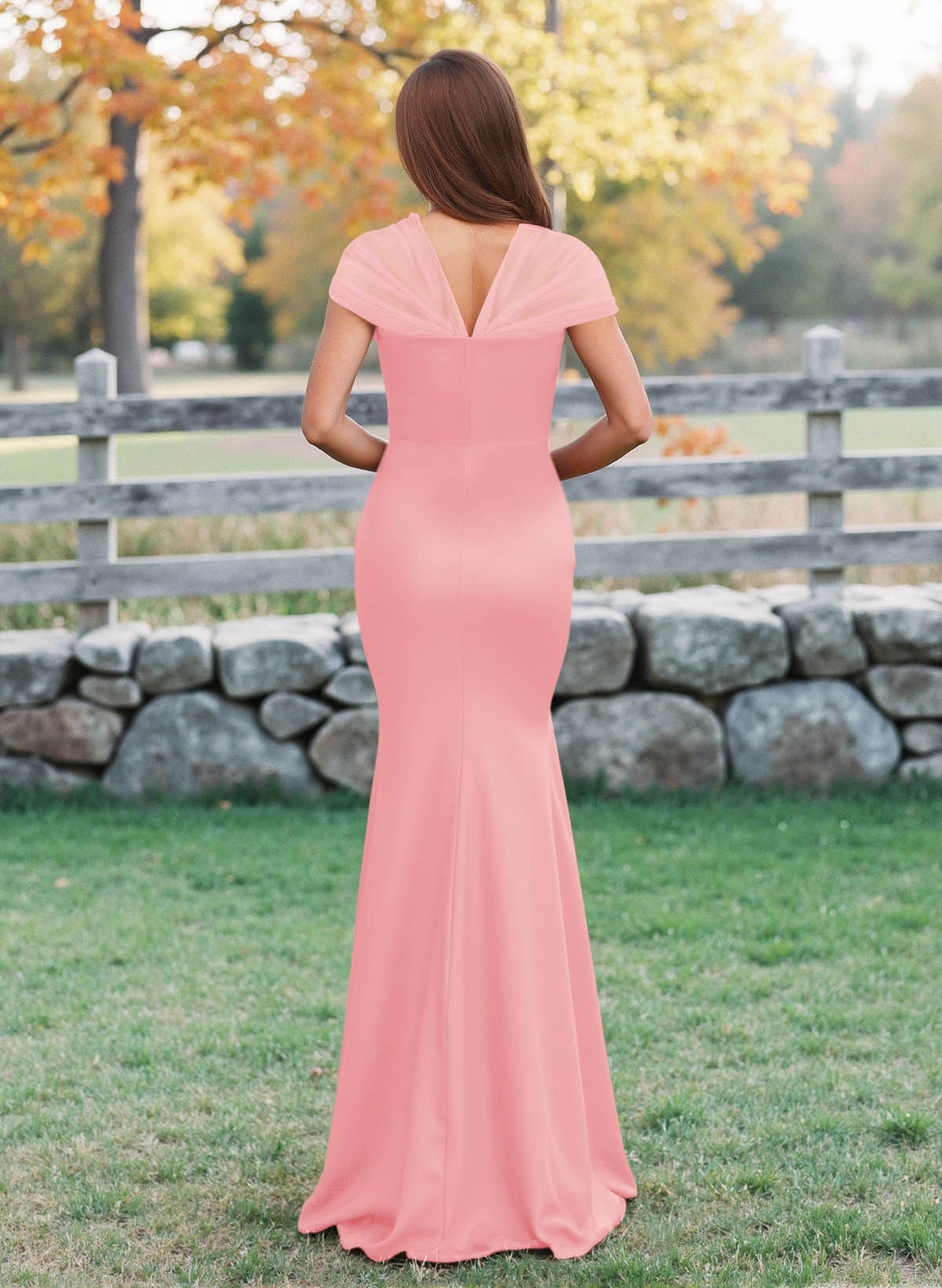 Elegant V-Neck Floor-Length Mermaid Satin/Tulle Bridesmaid Dresses, product image 9
